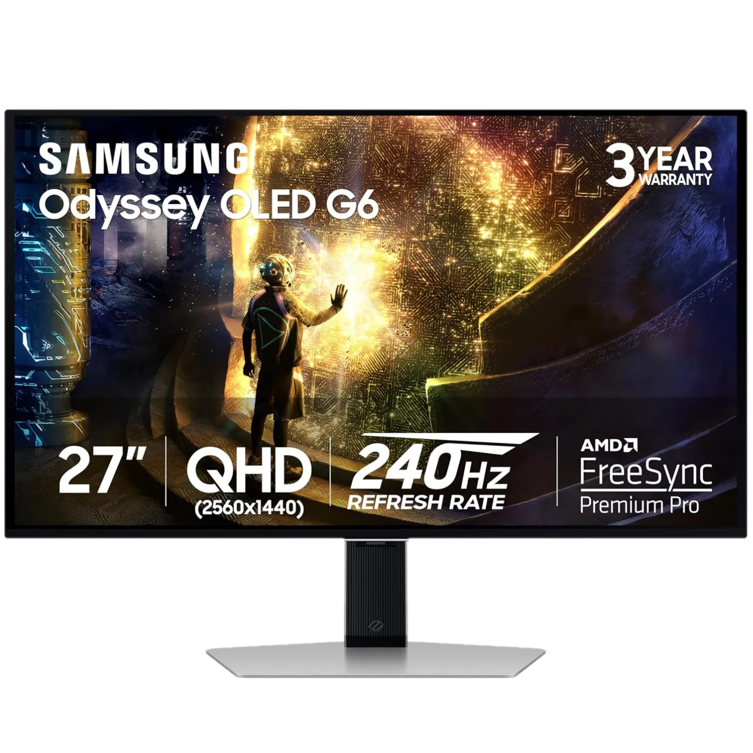 Màn hình gaming Samsung Odyssey QD-OLED G6 với thiết kế kim loại bóng bẩy và viền mỏng.