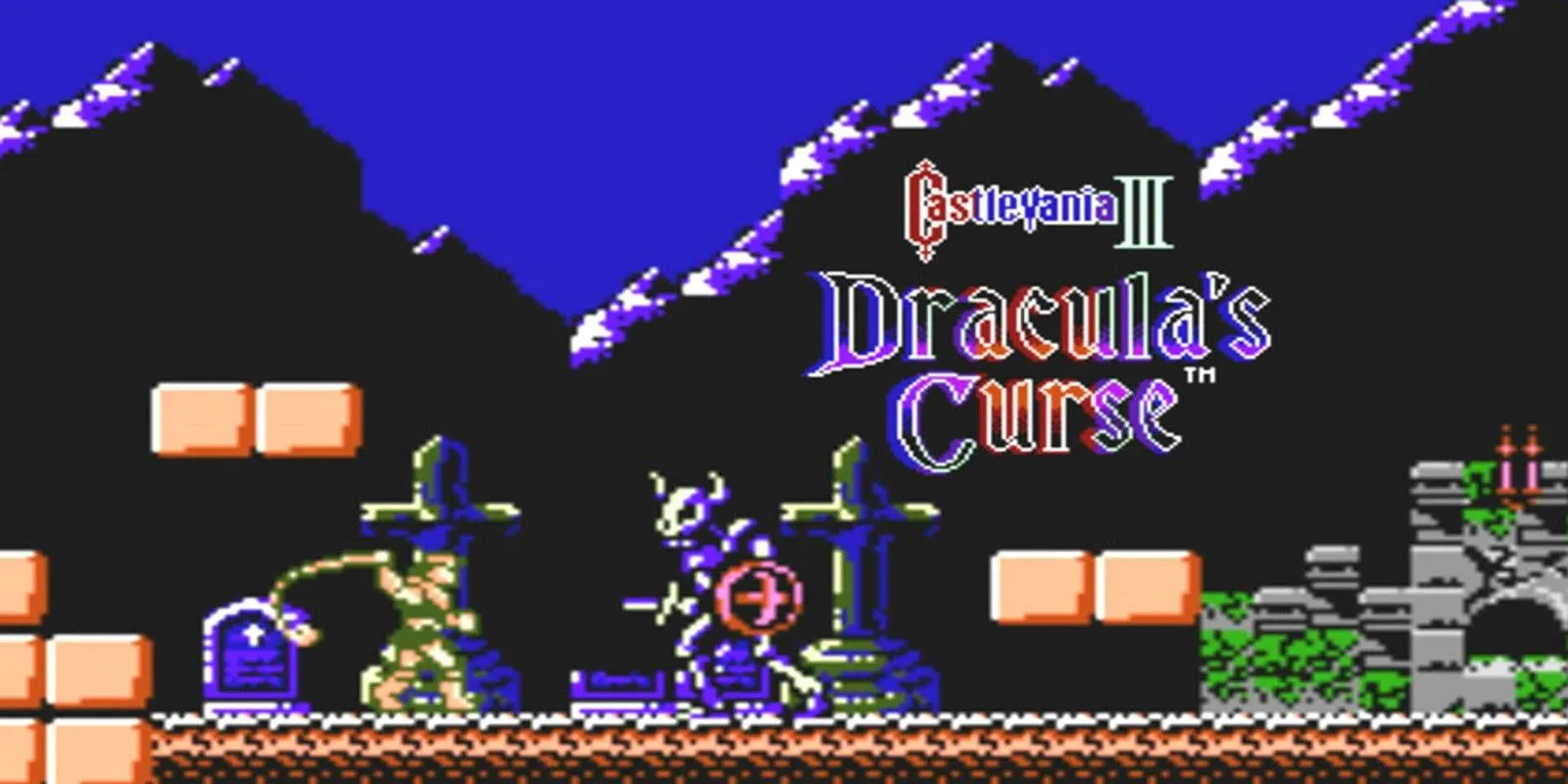Màn hình tiêu đề của Castlevania III: Dracula's Curse, một trong những game NES platformer hành động phiêu lưu được yêu thích.