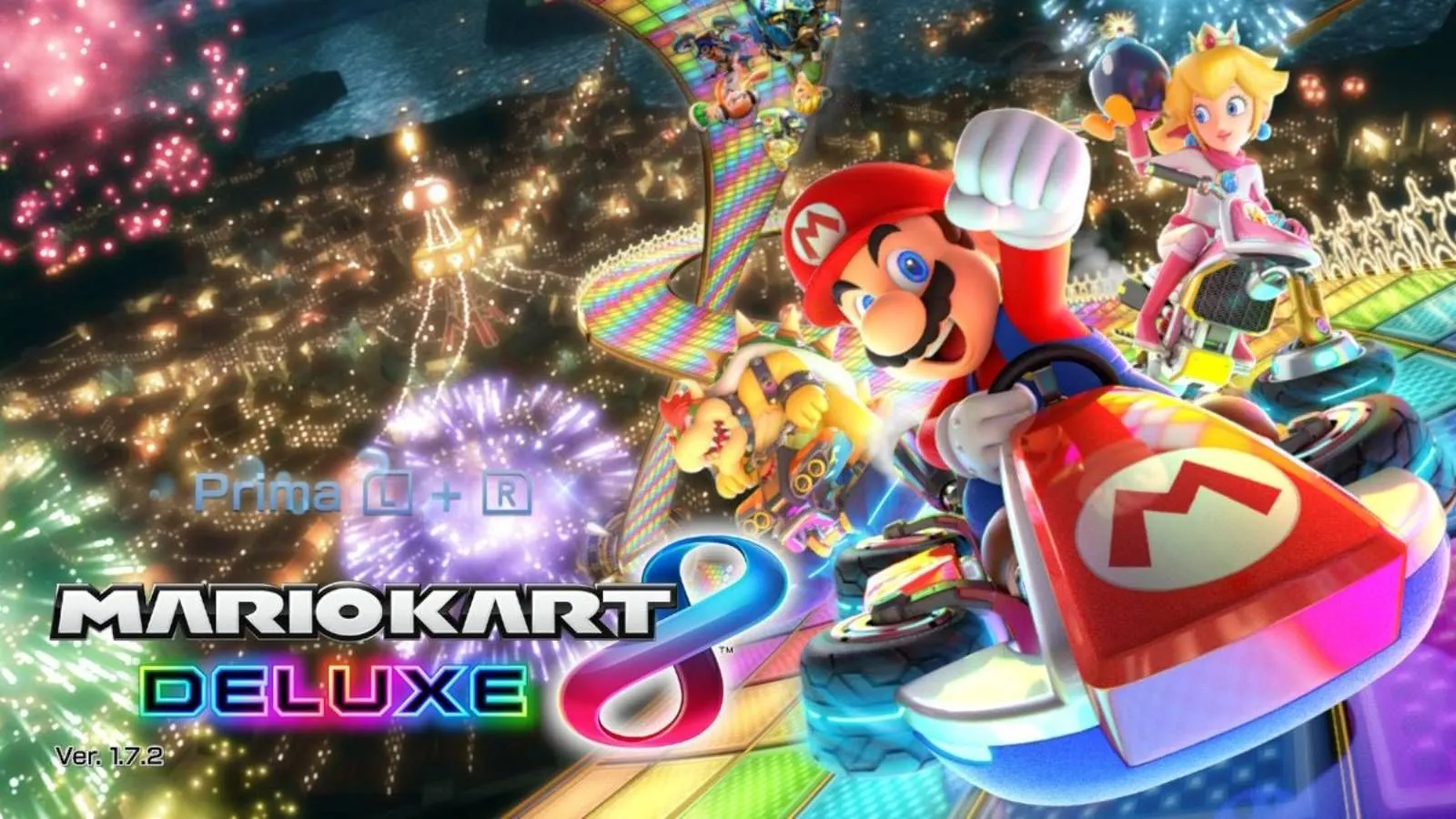 Màn hình tiêu đề Mario Kart 8 Deluxe, một trong những tựa game tốc độ cao được hưởng lợi từ hiệu năng của Nintendo Switch 2.
