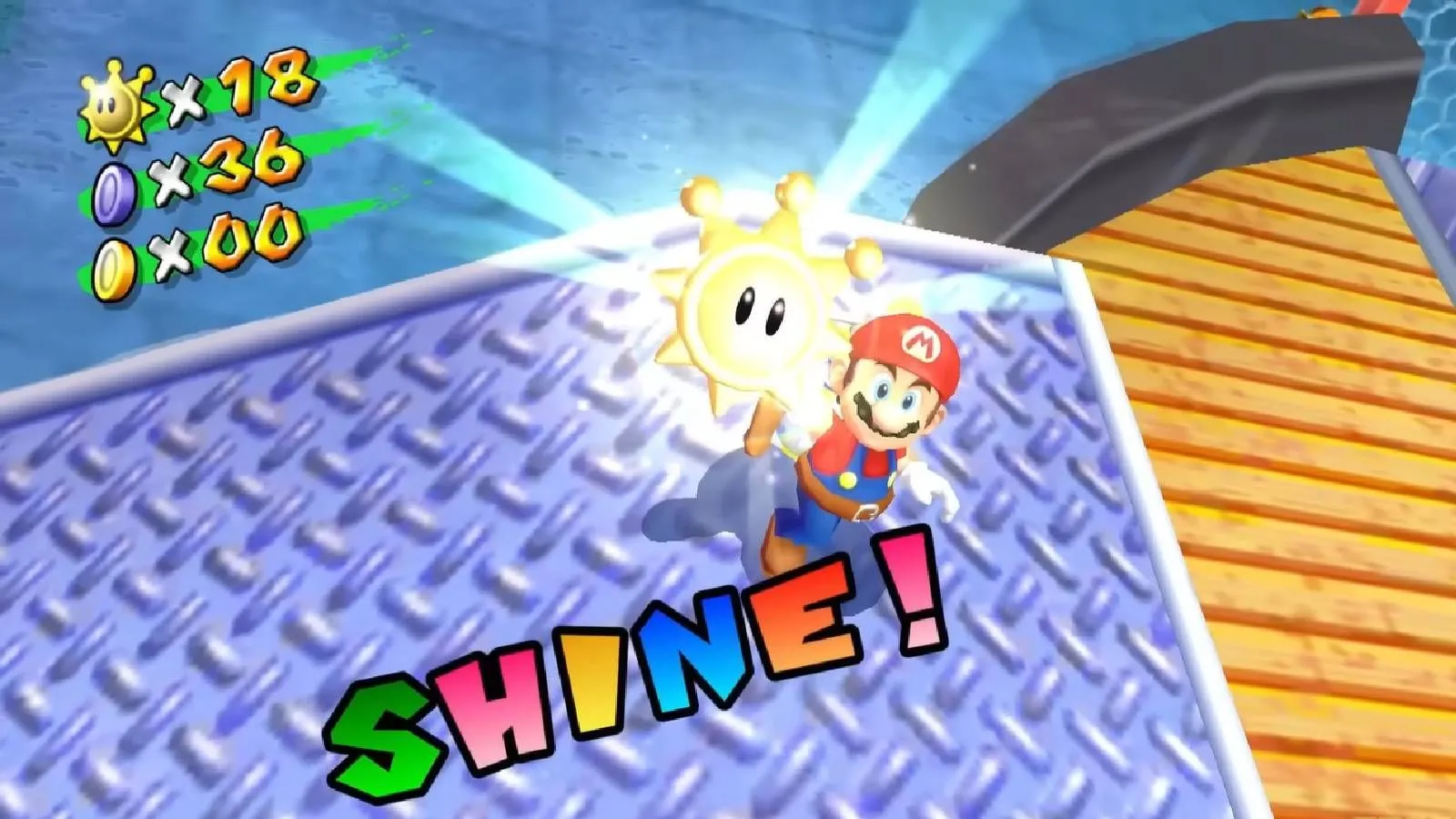 Mario đang thu thập Ngôi sao trong Super Mario Sunshine, minh chứng cho sự tập trung của Nintendo vào lối chơi độc đáo