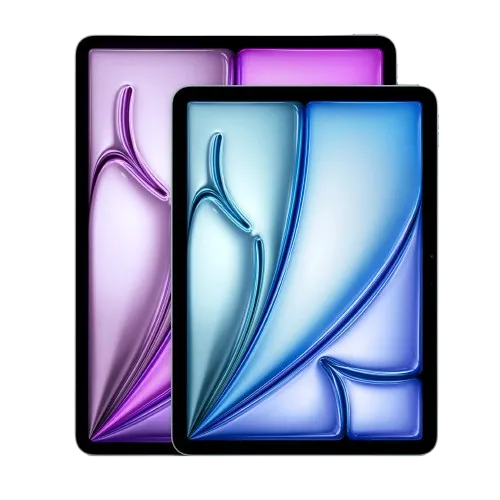 Mặt trước của iPad Air M3 màu xám không gian, màn hình hiển thị giao diện chính