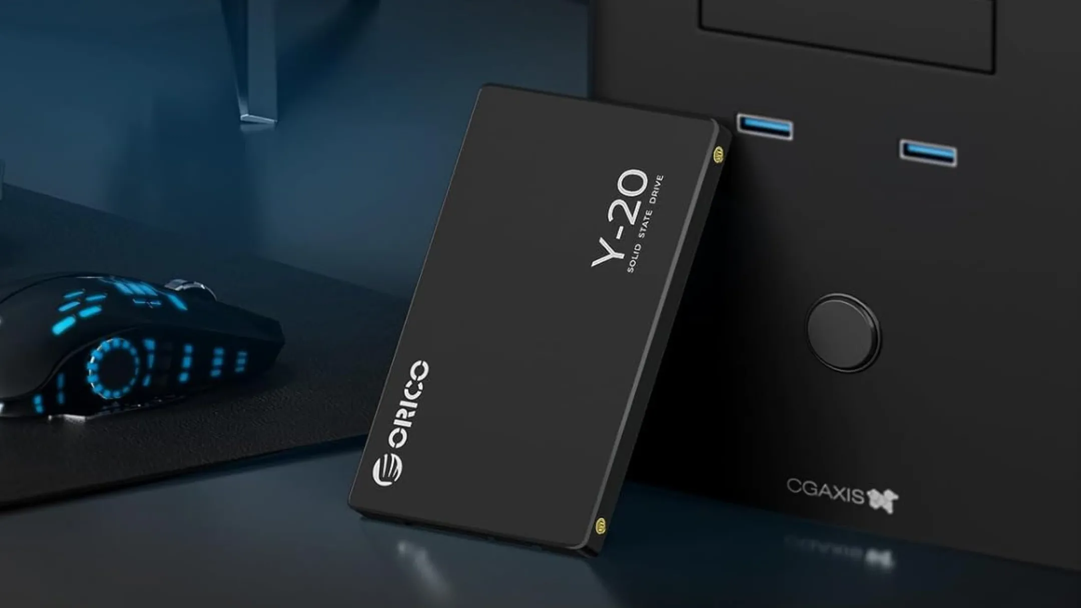 Mặt trước của ổ cứng SSD ORICO 128GB với logo và thông số kỹ thuật cơ bản