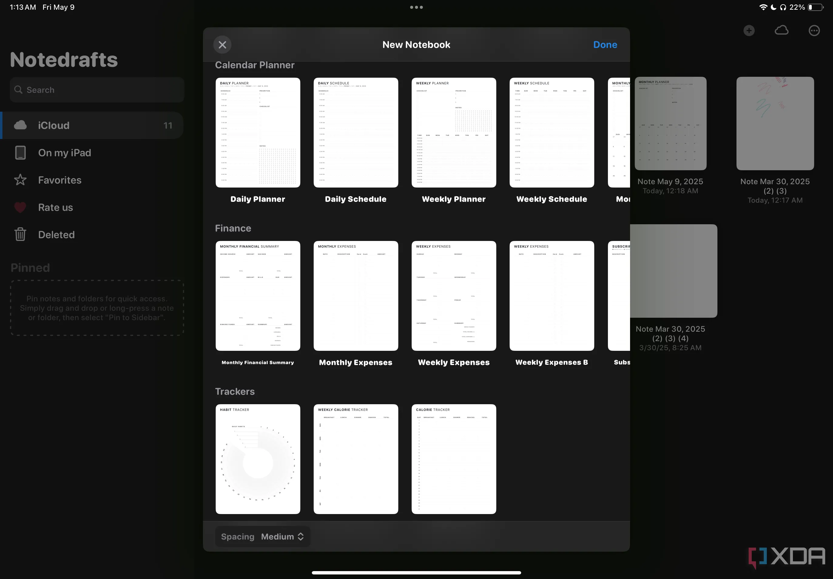 Mẫu kế hoạch lịch, tài chính và theo dõi trong Notedrafts