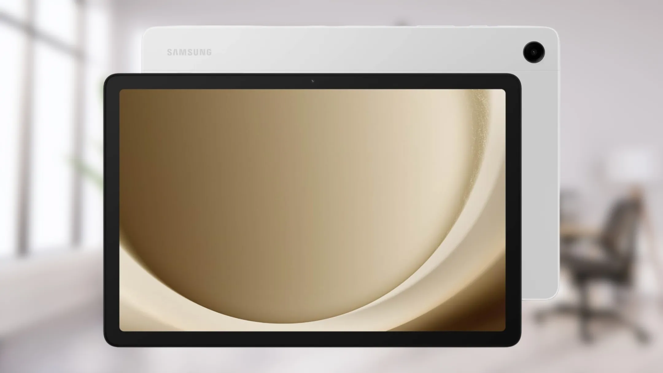 Máy tính bảng Samsung Galaxy Tab A9+ màu xám không gian, hiển thị giao diện trên màn hình