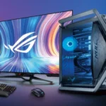 Máy tính để bàn chơi game chuyên nghiệp với màn hình và bàn phím