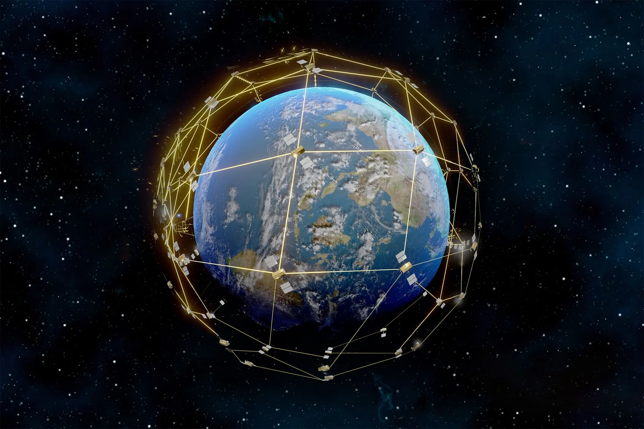 Minh họa mạng vệ tinh quanh Trái Đất thông qua Iridium Communications.