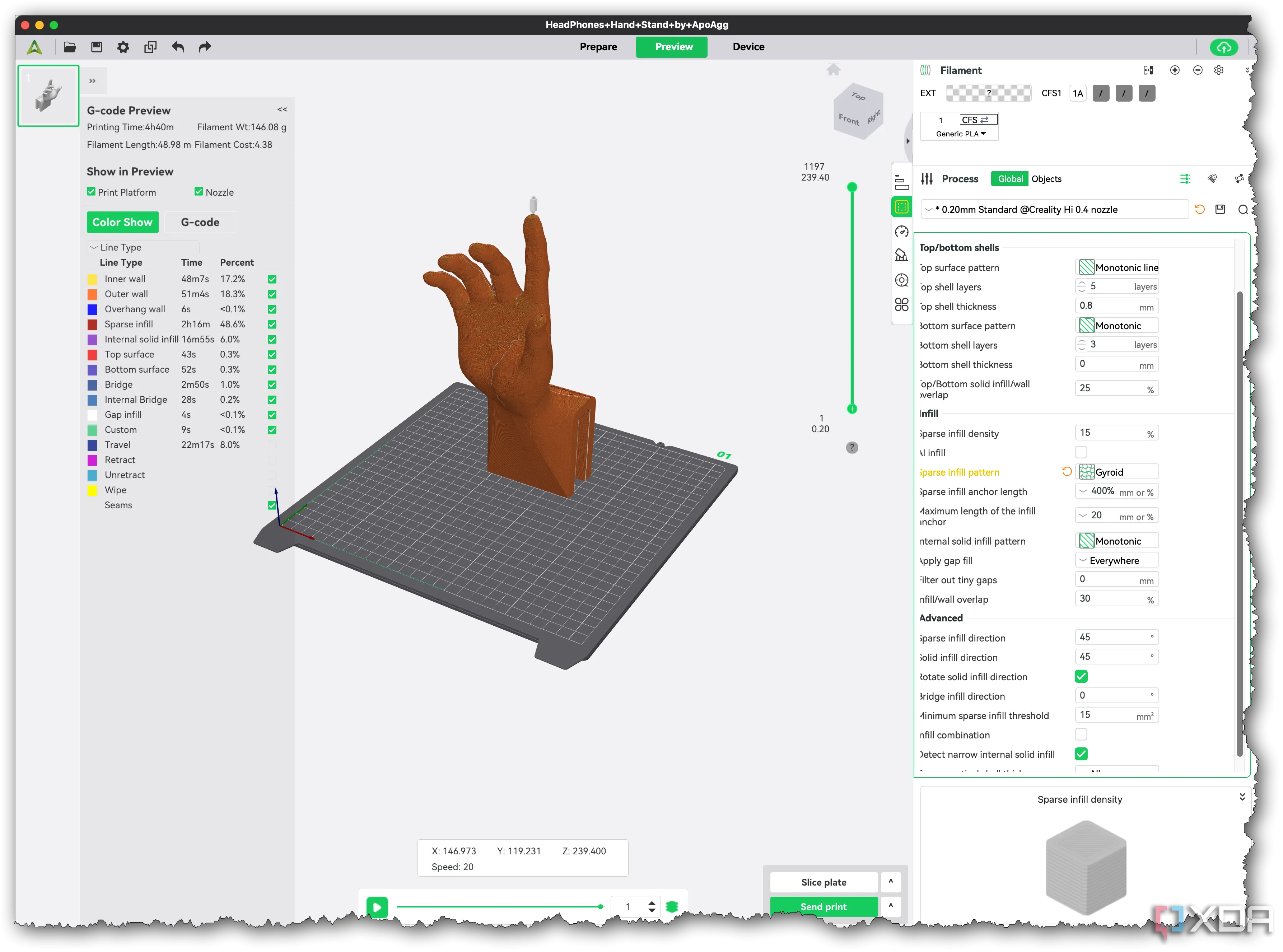Mô hình 3D giá đỡ tai nghe hình bàn tay trước khi in