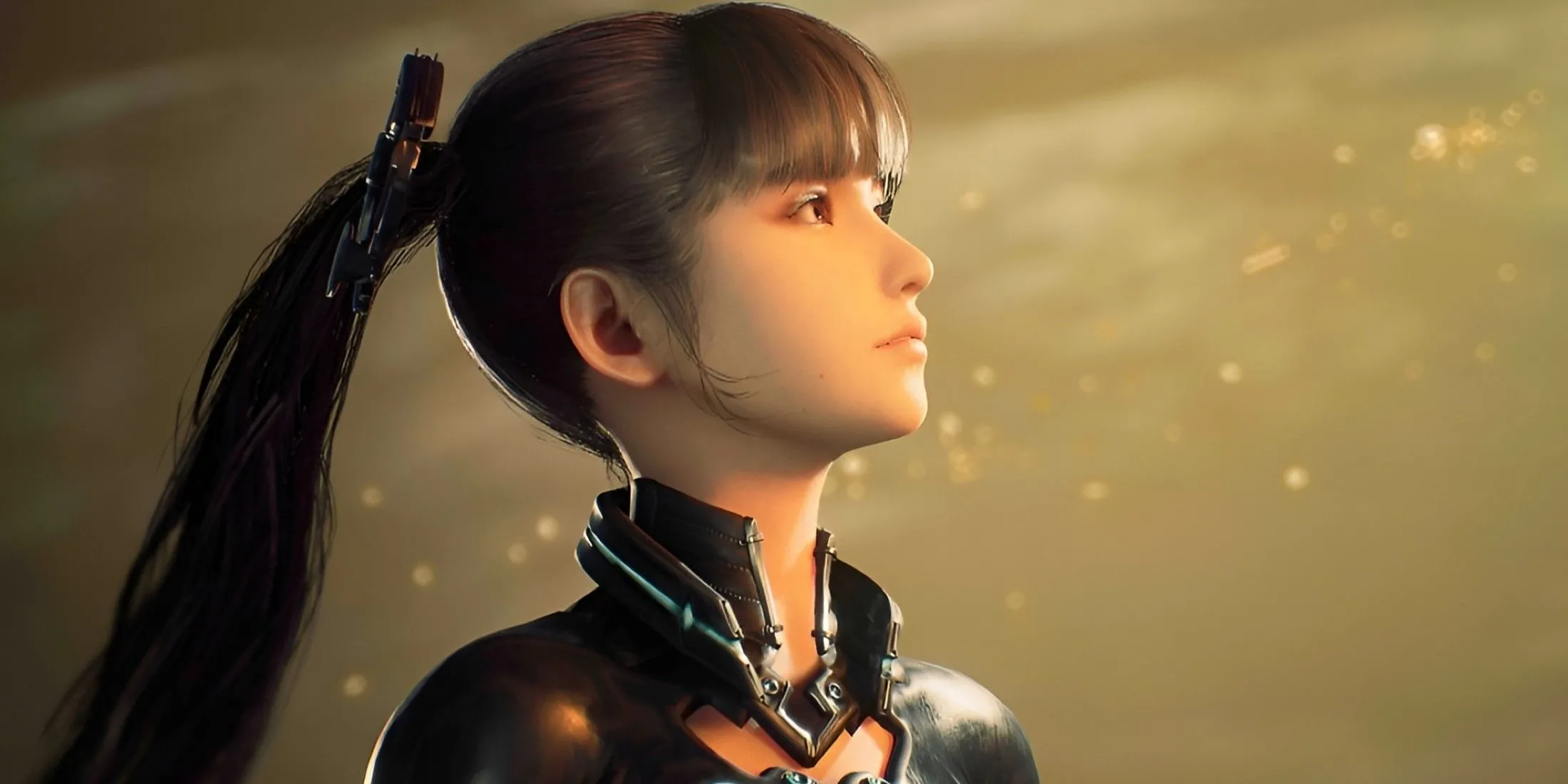 Một cảnh cắt trong game Stellar Blade, với Eve đang tương tác trong một bối cảnh đầy cảm xúc.