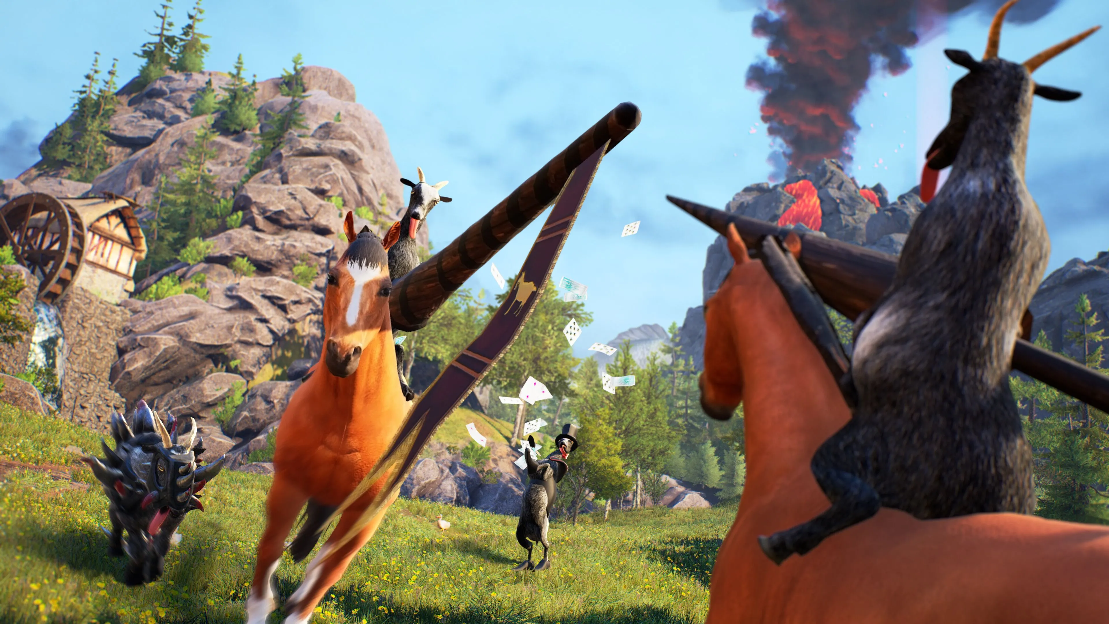Một con dê đang gây hỗn loạn trong môi trường đô thị của game Goat Simulator, minh họa phong cách game mô phỏng động vật độc đáo.