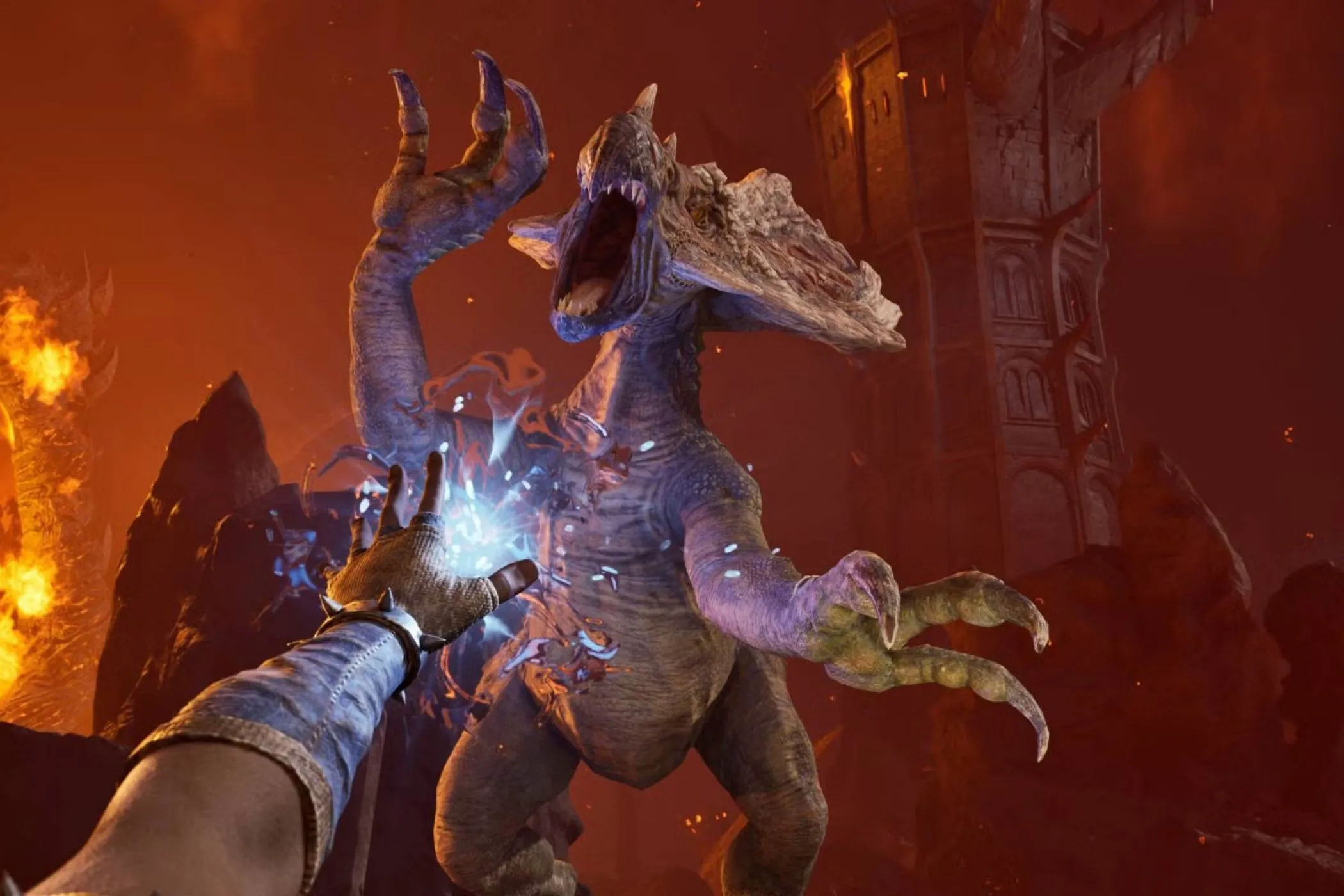 Người chơi The Elder Scrolls IV: Oblivion Remastered thi triển phép thuật vào quái vật