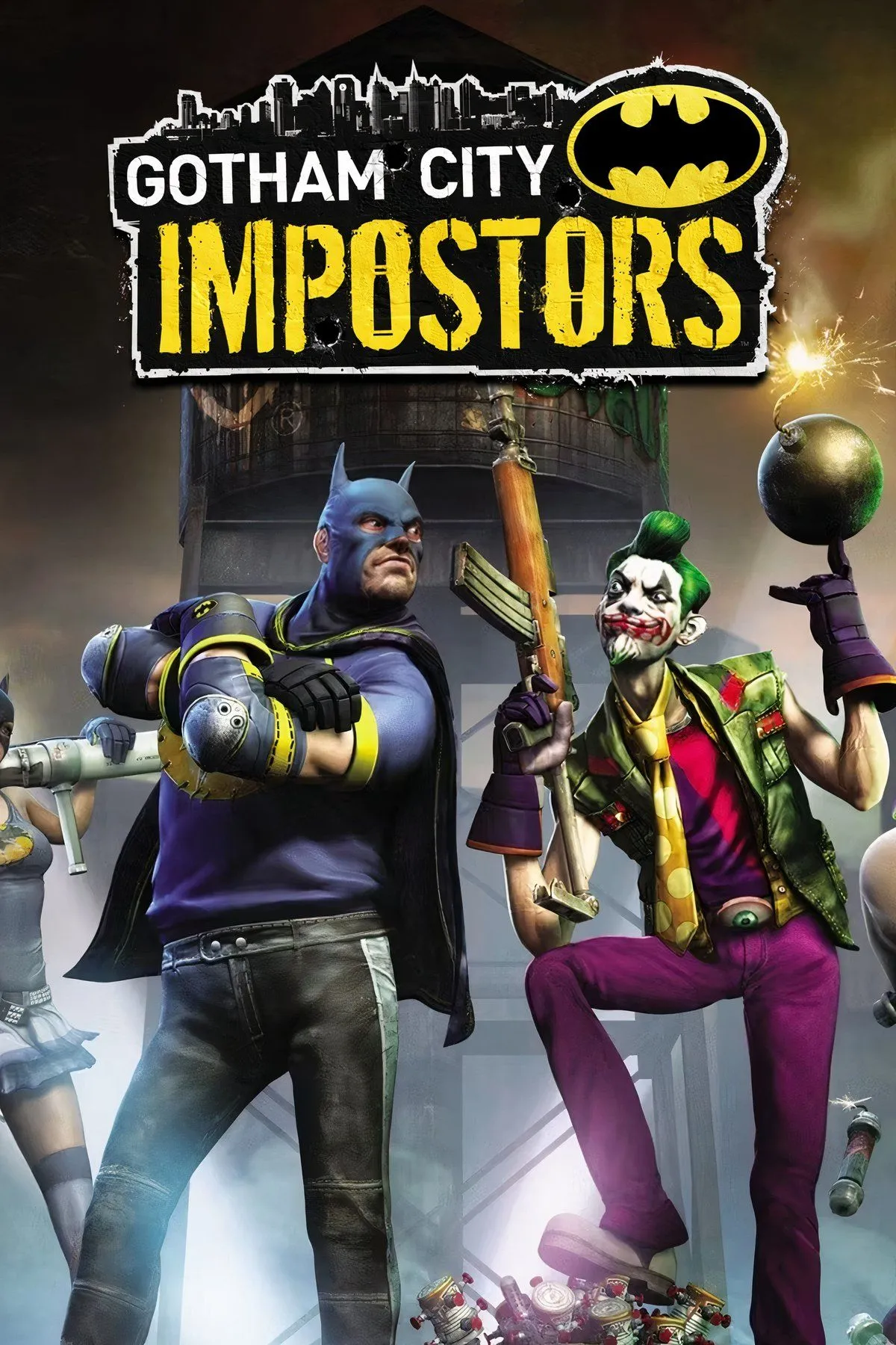 Người chơi trong trang phục fan Batman và Joker chiến đấu trong game Gotham City Impostors trên Xbox 360