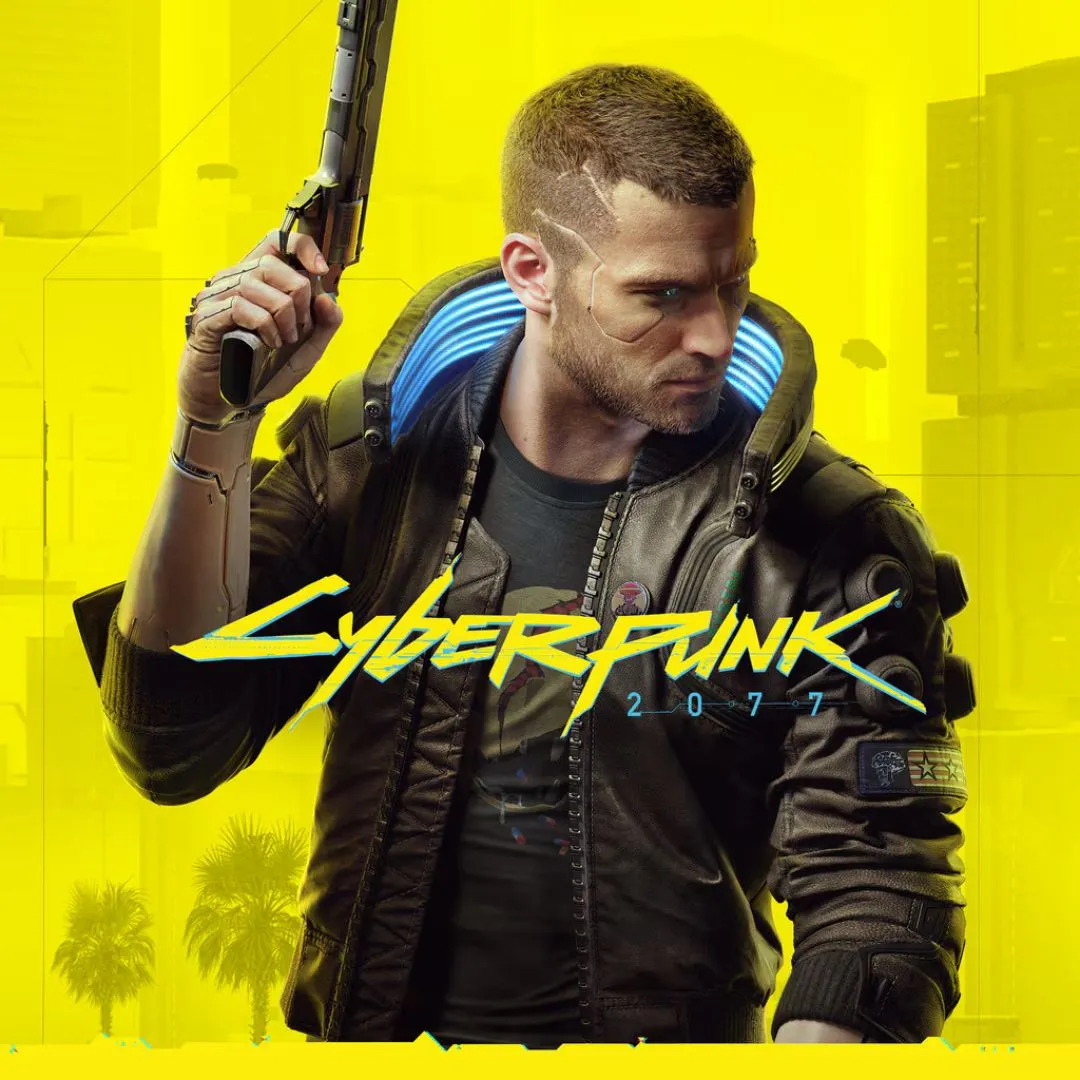 Người lính đánh thuê V trong trang phục tương lai cầm súng ngắn trong game Cyberpunk 2077, biểu tượng cho thế giới Night City đầy rẫy nguy hiểm.