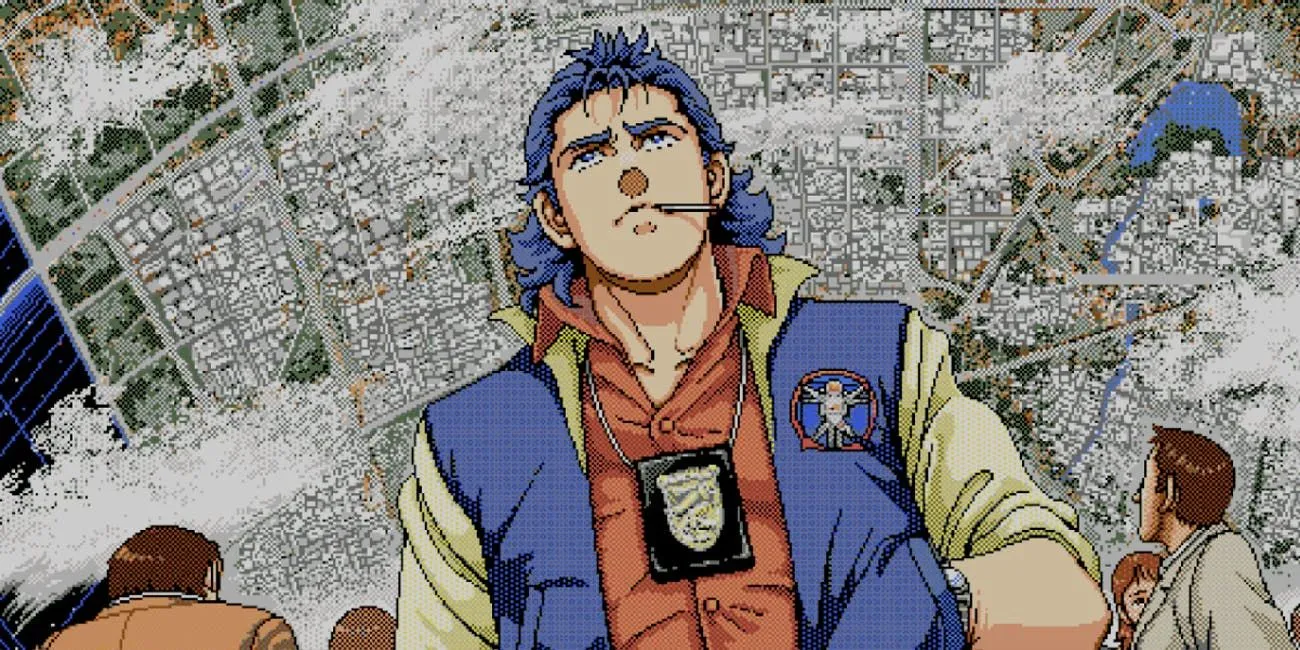 Nhân vật chính Jonathan Ingram trong game Policenauts của Hideo Kojima, thể hiện bối cảnh khoa học viễn tưởng và phiêu lưu thám hiểm.