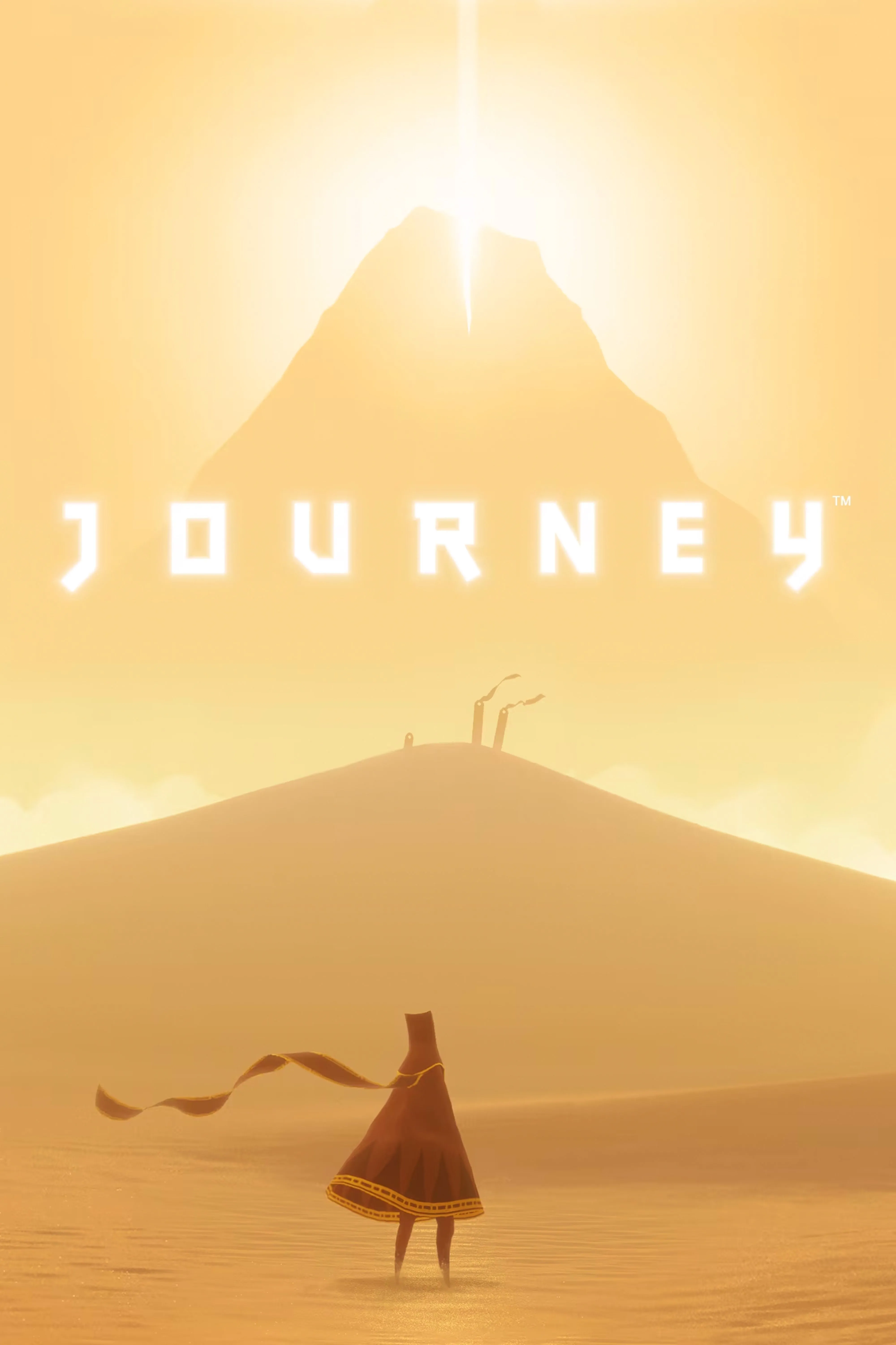 Nhân vật khoác áo choàng đỏ đứng trên sa mạc trong game Journey