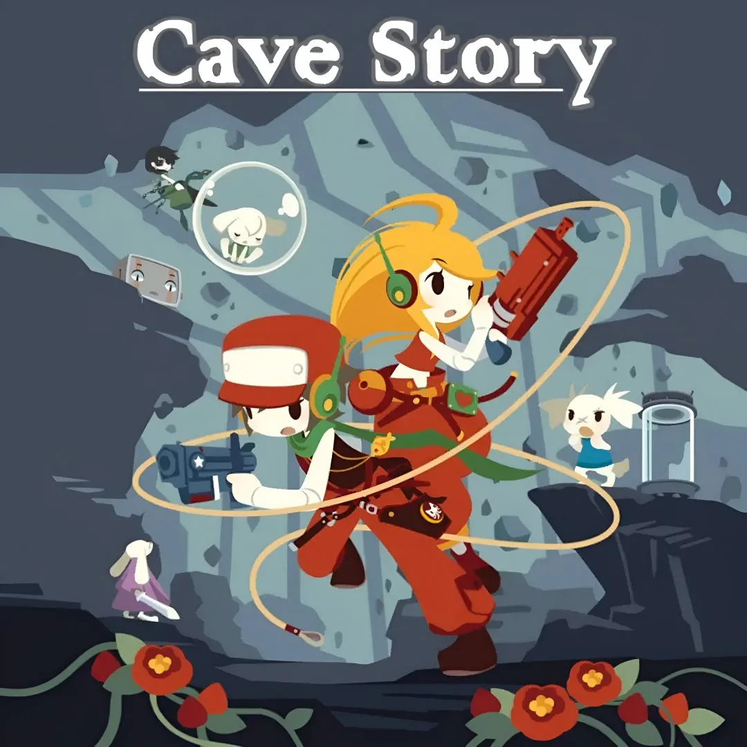 Nhân vật Quote khám phá một khu vực hang động trong game hành động platformer kinh điển Cave Story, nổi bật với phong cách pixel art vượt thời gian.