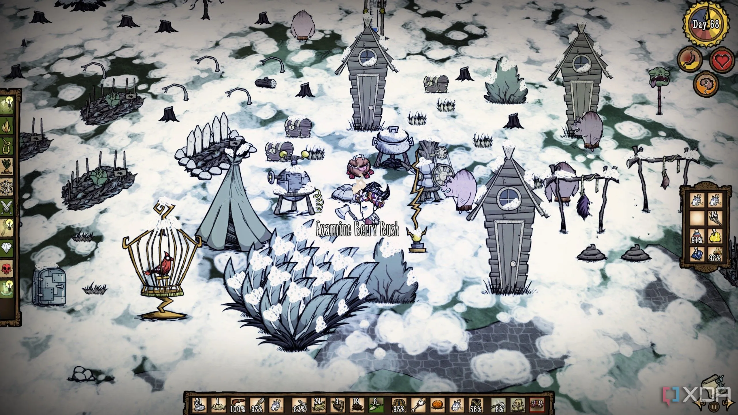Nhân vật Wilson đang đứng cạnh lửa trại trong game sinh tồn Don't Starve