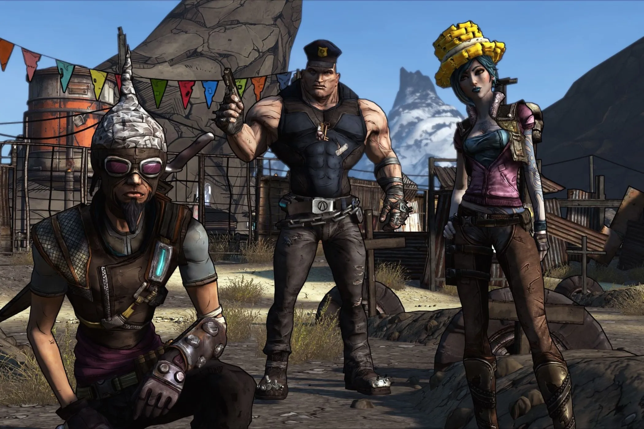 Nhóm Vault Hunter trong game Borderlands bản gốc với trang phục đặc trưng