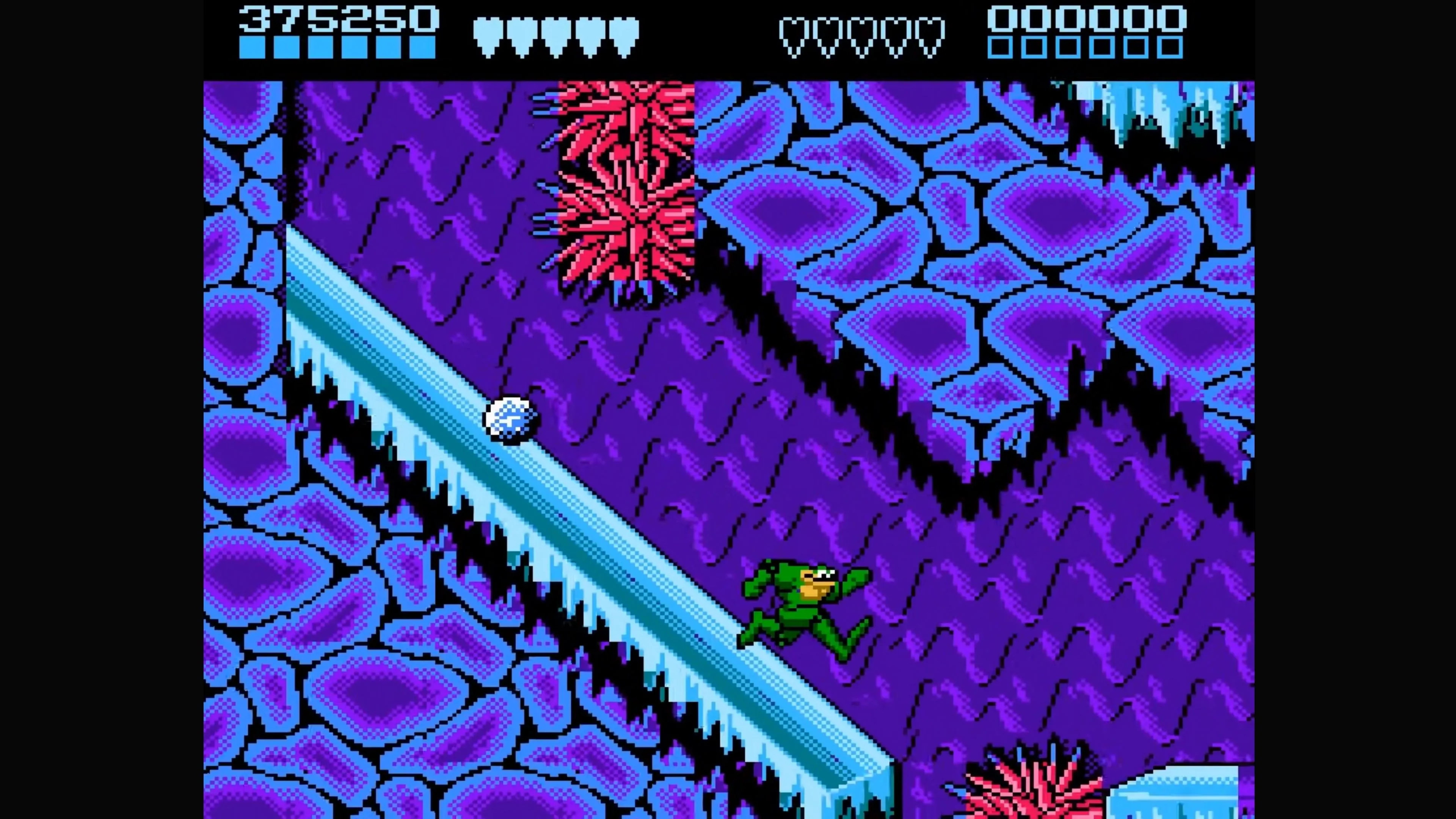 Phân đoạn đua xe máy nổi tiếng trong Battletoads (1991) với các chướng ngại vật liên tục xuất hiện