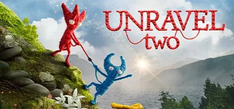 Poster game Unravel Two với hai nhân vật Yarny đỏ và xanh
