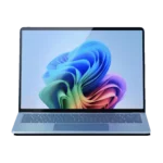 Render đồ họa của Surface Laptop 7 màu Sapphire nhìn từ phía trước, thể hiện thiết kế viền mỏng và touchpad haptic.