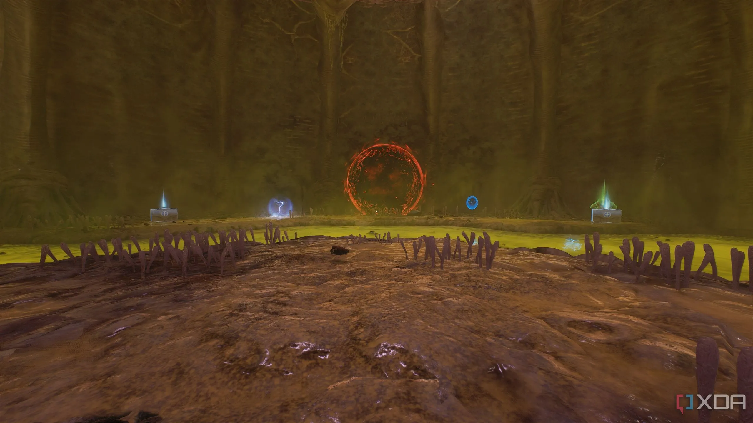 Sân khấu nhiệm vụ tùy chọn (secret area 5) bao quanh bởi chất độc trong Doom The Dark Ages.
