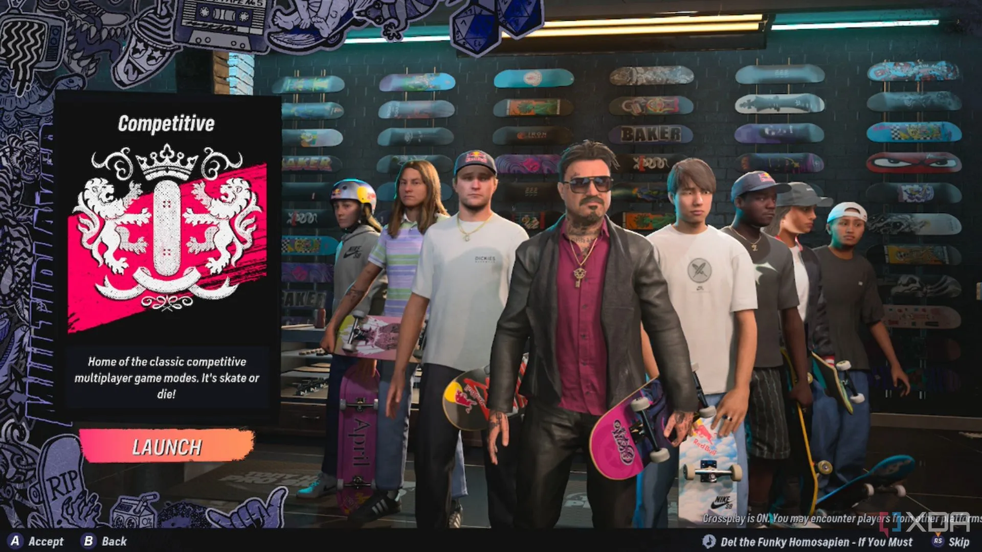 Sảnh chờ chế độ chơi mạng online trong Tony Hawk's Pro Skater 3+4, nơi người chơi kết nối
