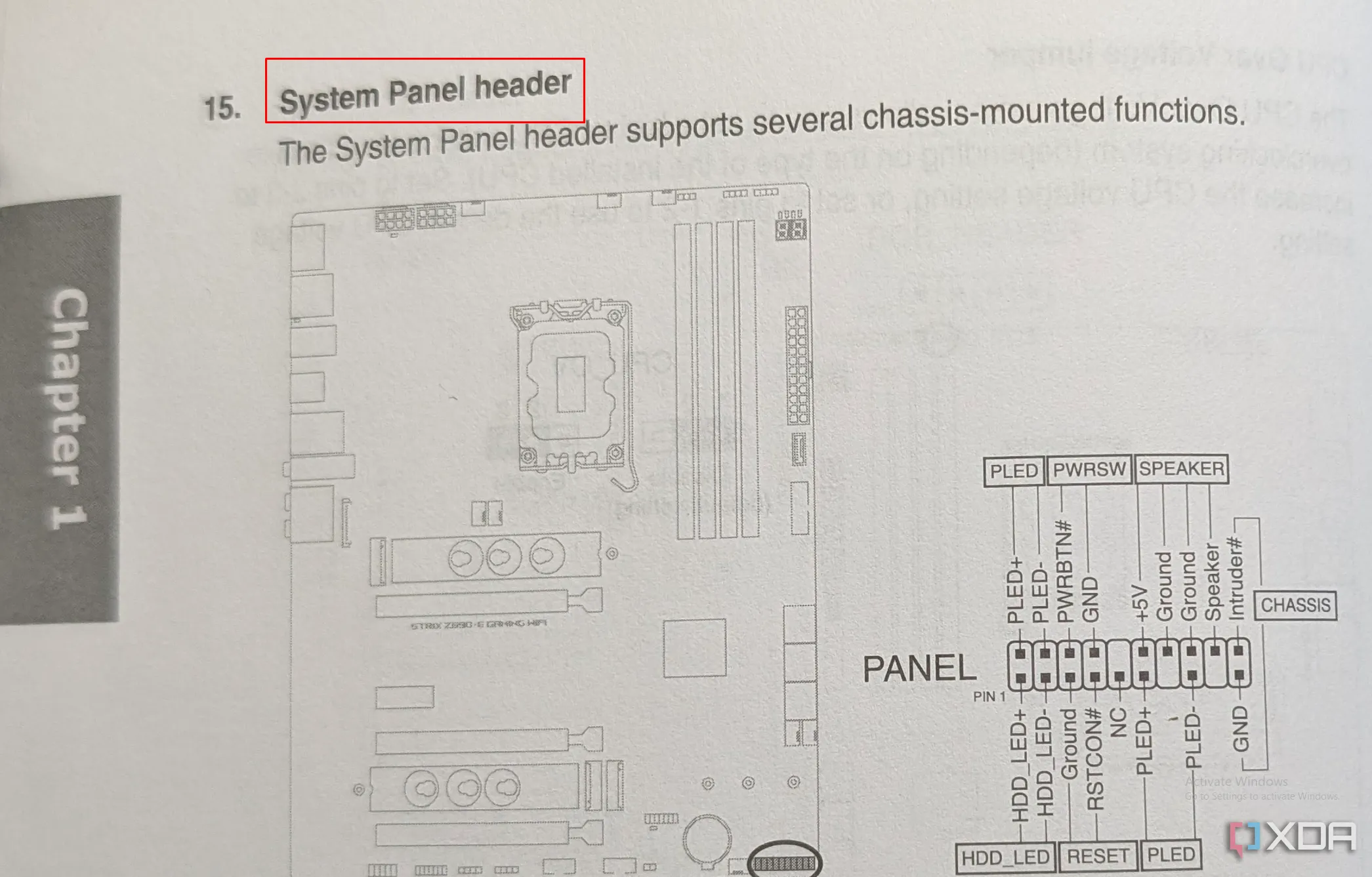 Sơ đồ chân cắm System Panel Header trong sách hướng dẫn bo mạch chủ ASUS