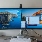 So sánh giao diện Liquid Glass của macOS 26 Tahoe và Windows Vista trên màn hình ultrawide