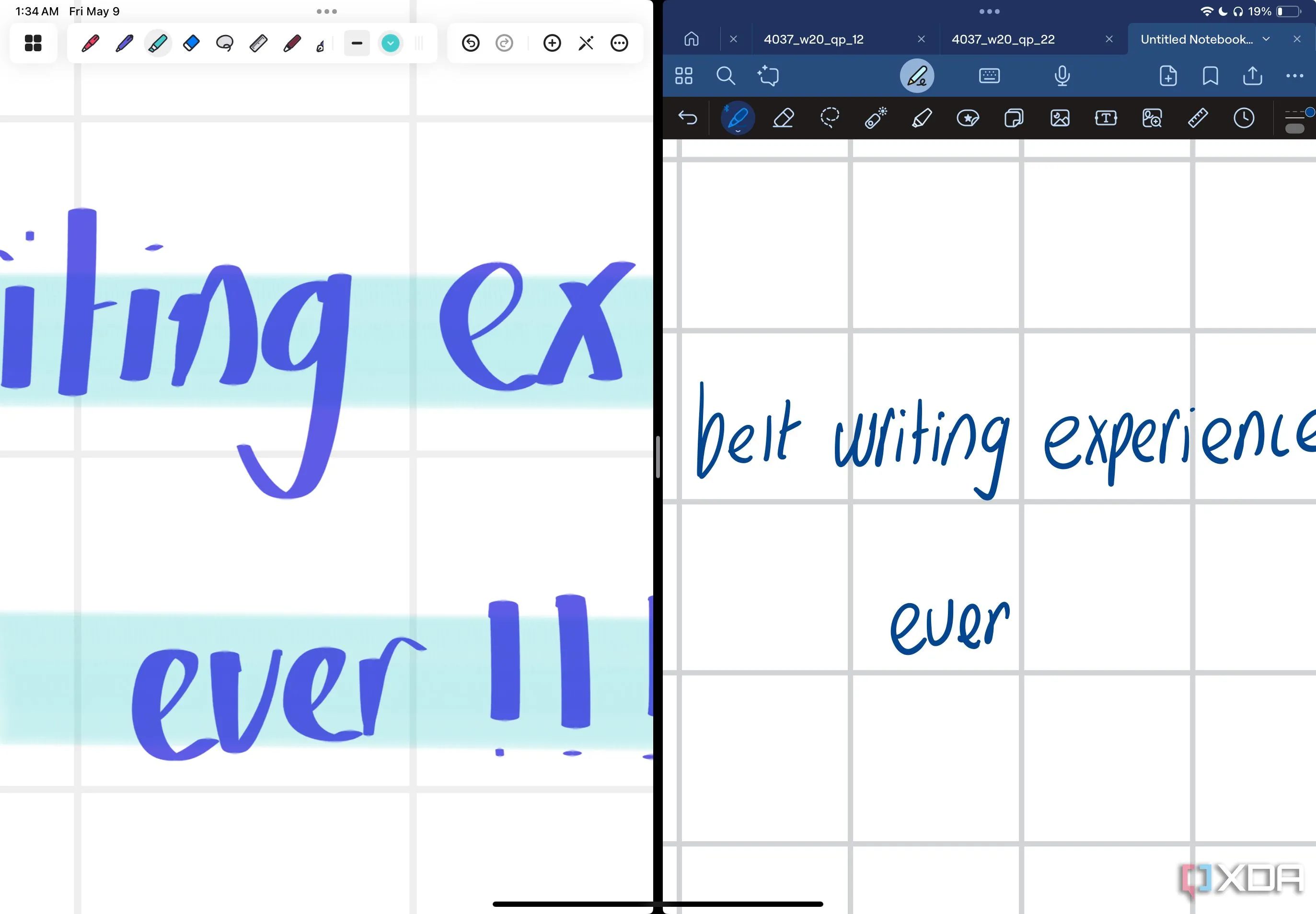 So sánh khả năng phóng to của Notedrafts (trái) và Goodnotes 6 (phải)