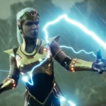 Storm sử dụng sức mạnh trong Marvel's Midnight Suns với trang phục đặc trưng.