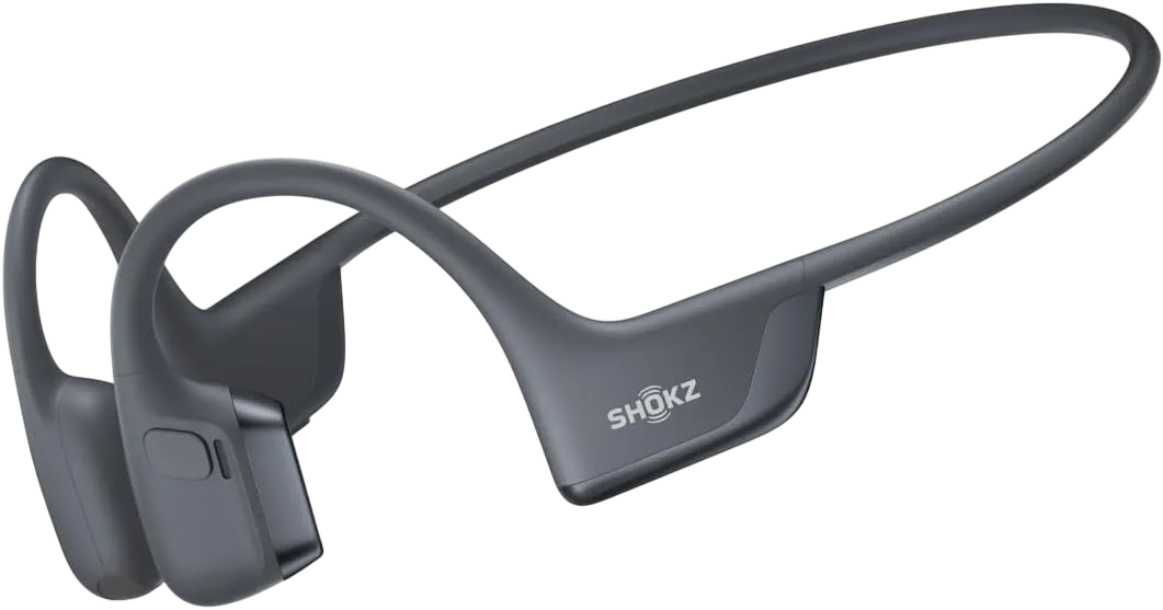 Tai nghe Shokz OpenRun Pro 2 màu đen đeo trên người đang chạy bộ, thể hiện công nghệ dẫn truyền xương thoải mái và an toàn