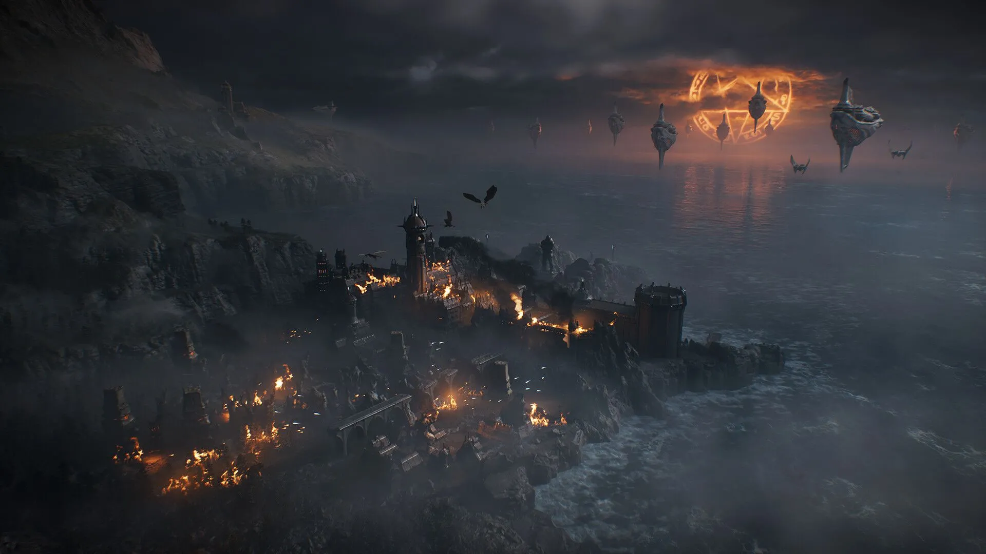 Tạo hình quái vật đáng sợ và môi trường tối tăm trong một cảnh gameplay của Doom: The Dark Ages.