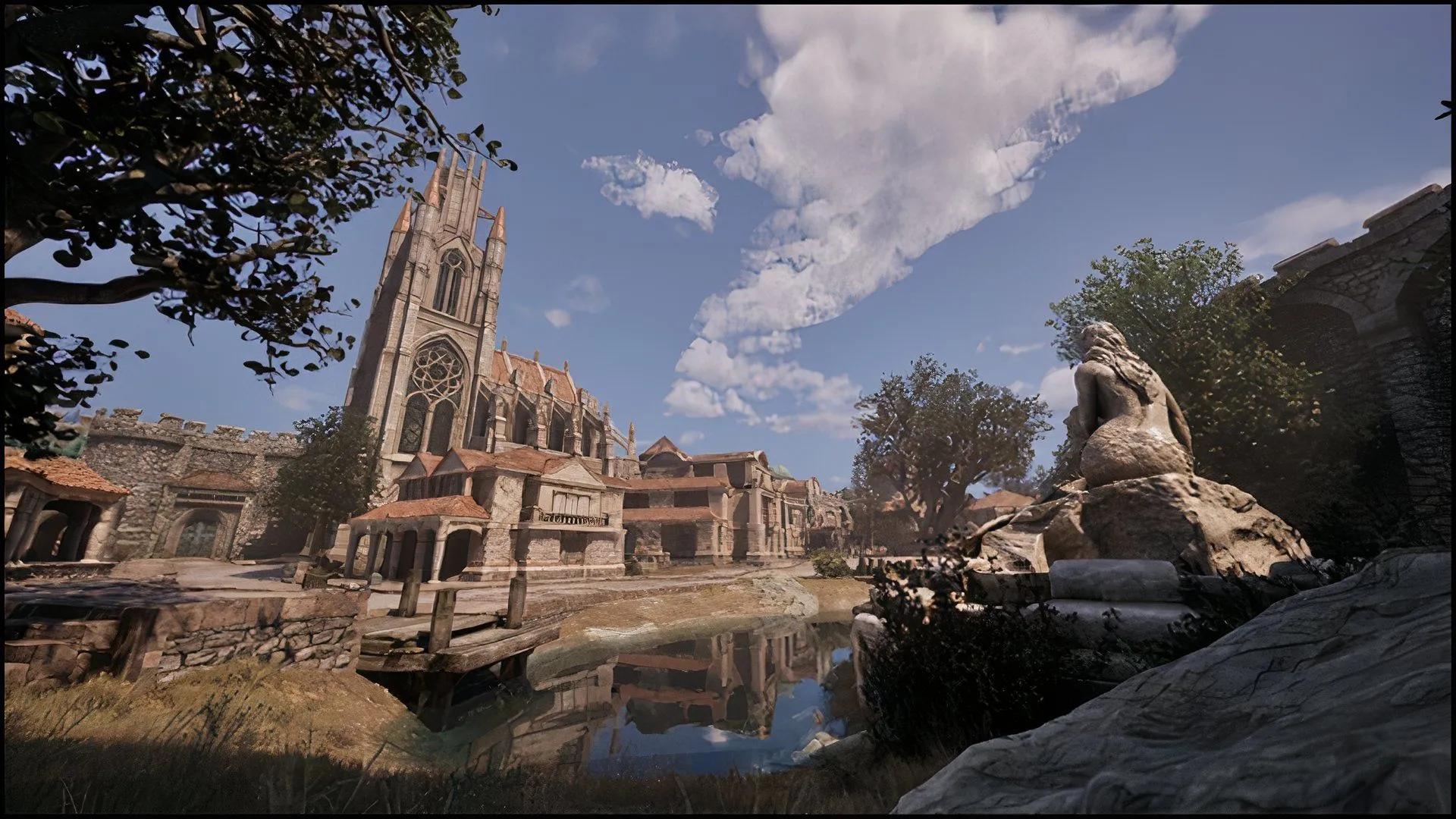 Thành phố trong Oblivion Remastered với đồ họa được hiện đại hóa bởi Virtuos, trước khi tắt Lumen