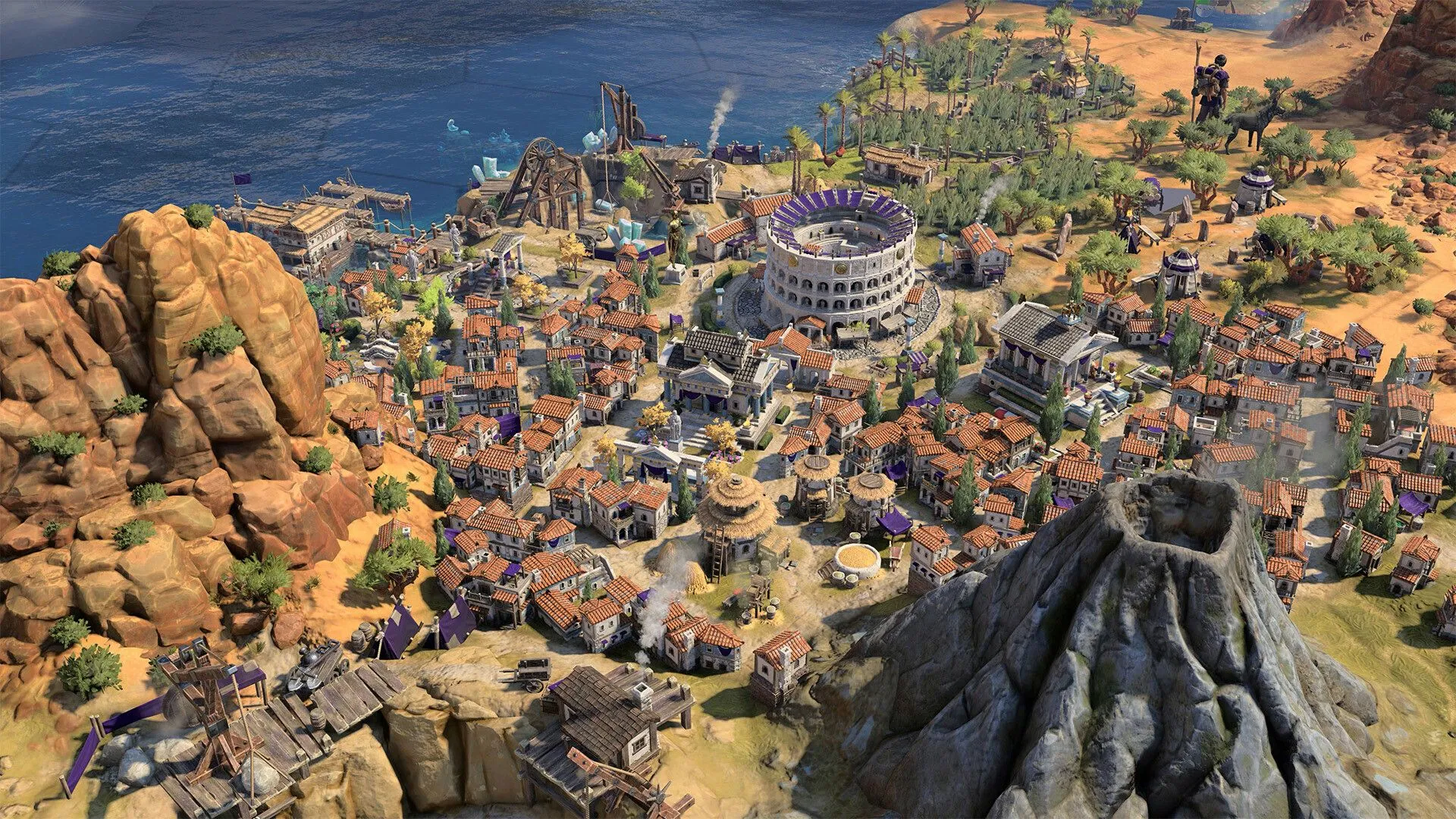 Thành phố ven biển trong game chiến thuật Sid Meier's Civilization VII
