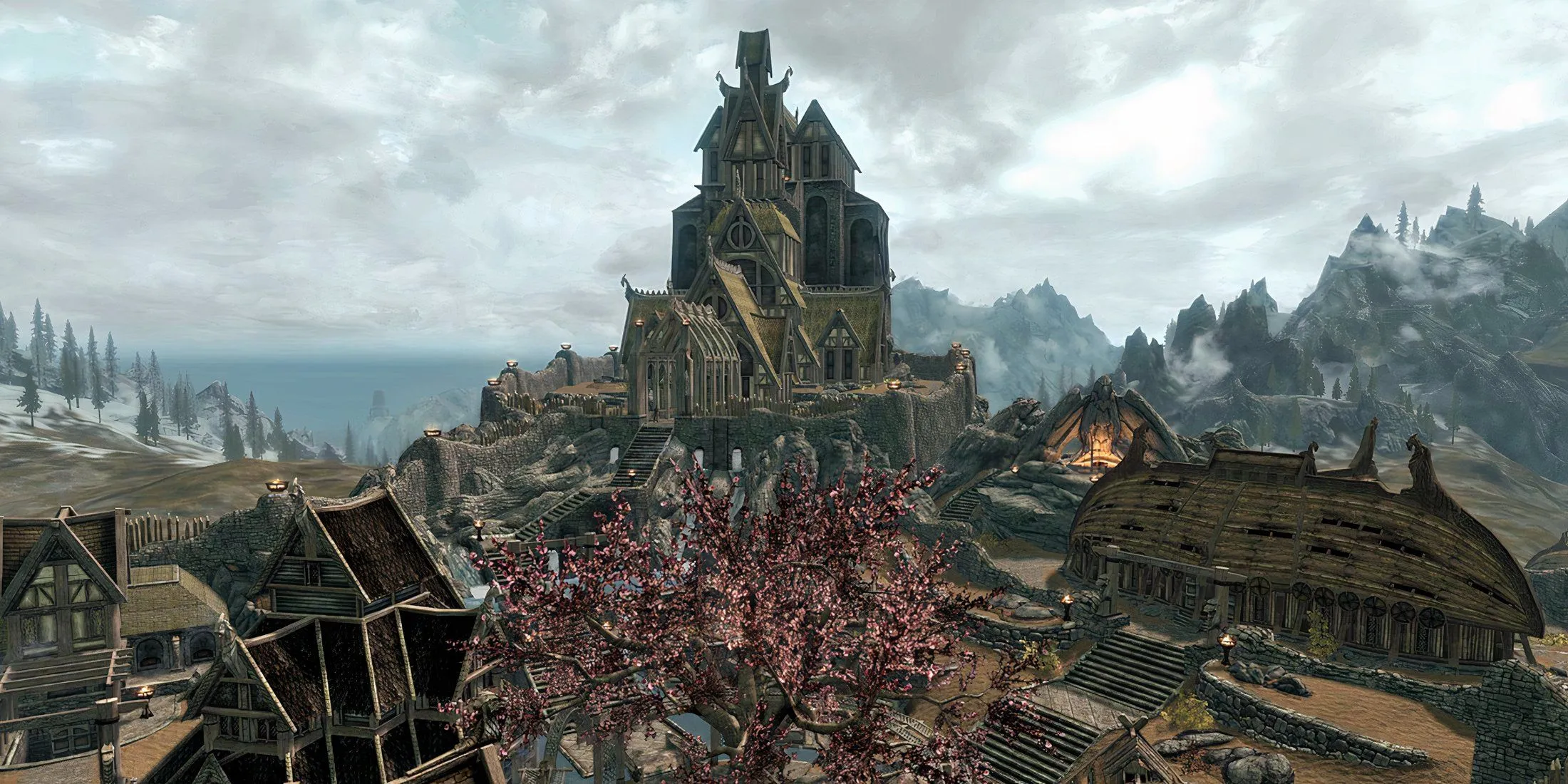 Thành phố Whiterun trong Skyrim, một trong những địa danh biểu tượng của tựa game, thể hiện kiến trúc và không khí riêng biệt.