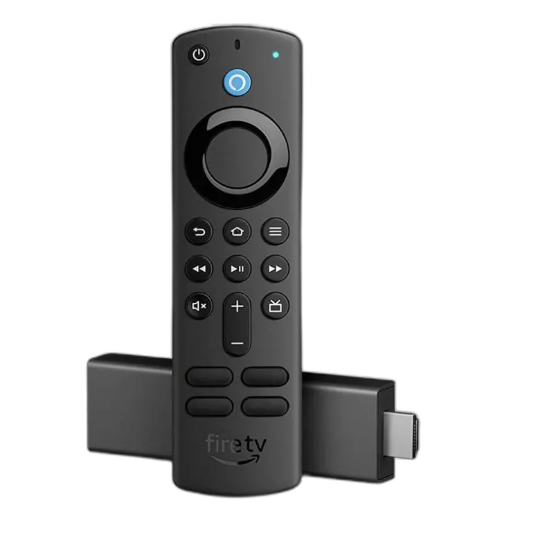 Thiết bị Amazon Fire TV Stick 4K nhìn từ góc nghiêng trên nền trong suốt