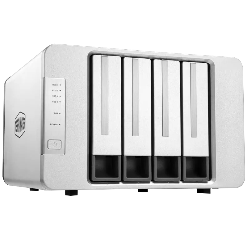Thiết bị lưu trữ mạng NAS TerraMaster F4-423 màu đen với bốn khay ổ cứng, giải pháp lưu trữ dữ liệu tập trung