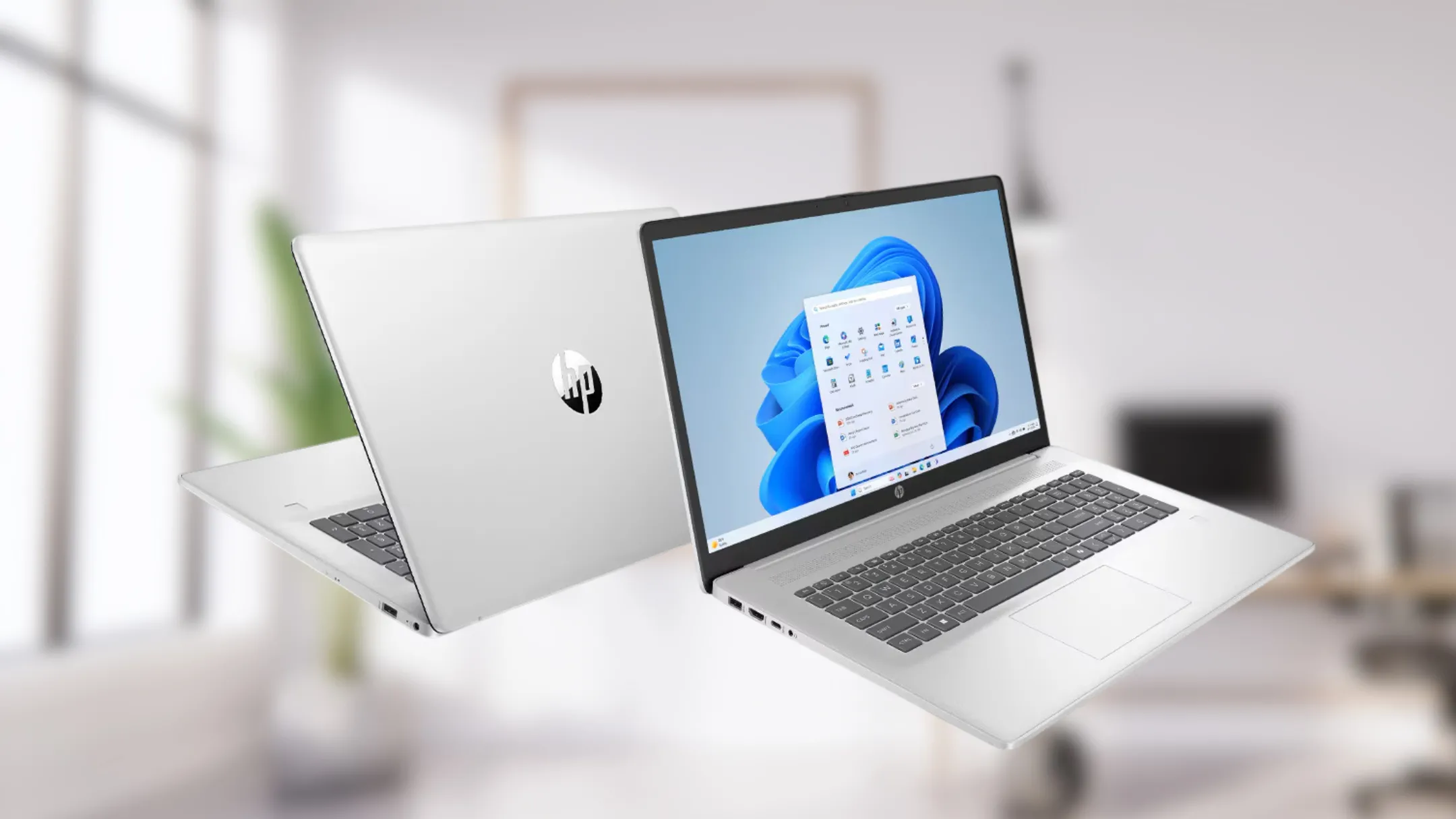 Thiết kế tổng thể của HP Laptop AI 17, nổi bật với bàn phím rộng rãi và màn hình IPS
