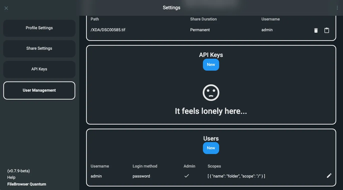 Thiết lập quyền người dùng và tùy chỉnh truy cập trong cài đặt FileBrowser Quantum