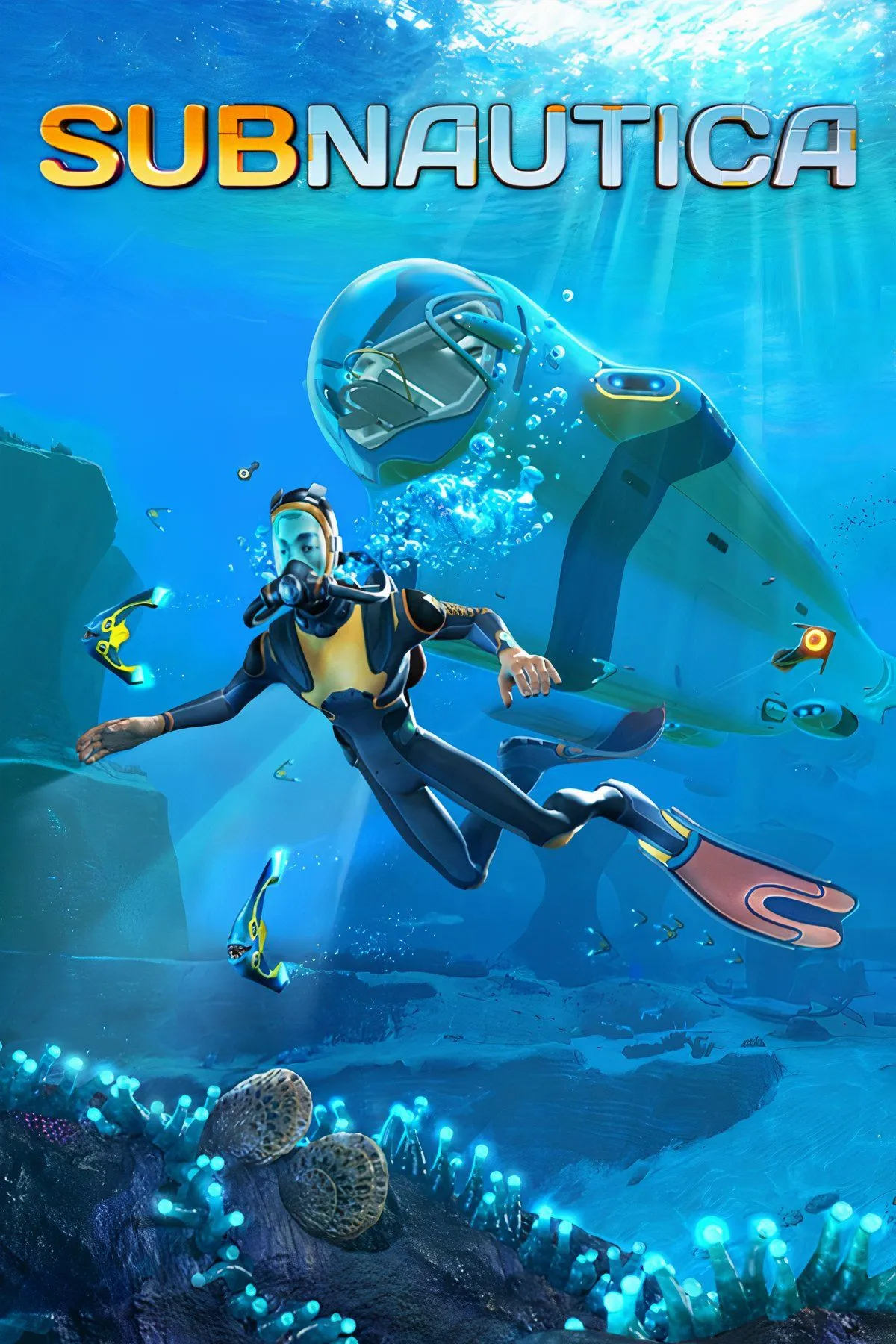 Thợ lặn đang điều khiển tàu ngầm nhỏ khám phá đại dương sâu thẳm trong Subnautica