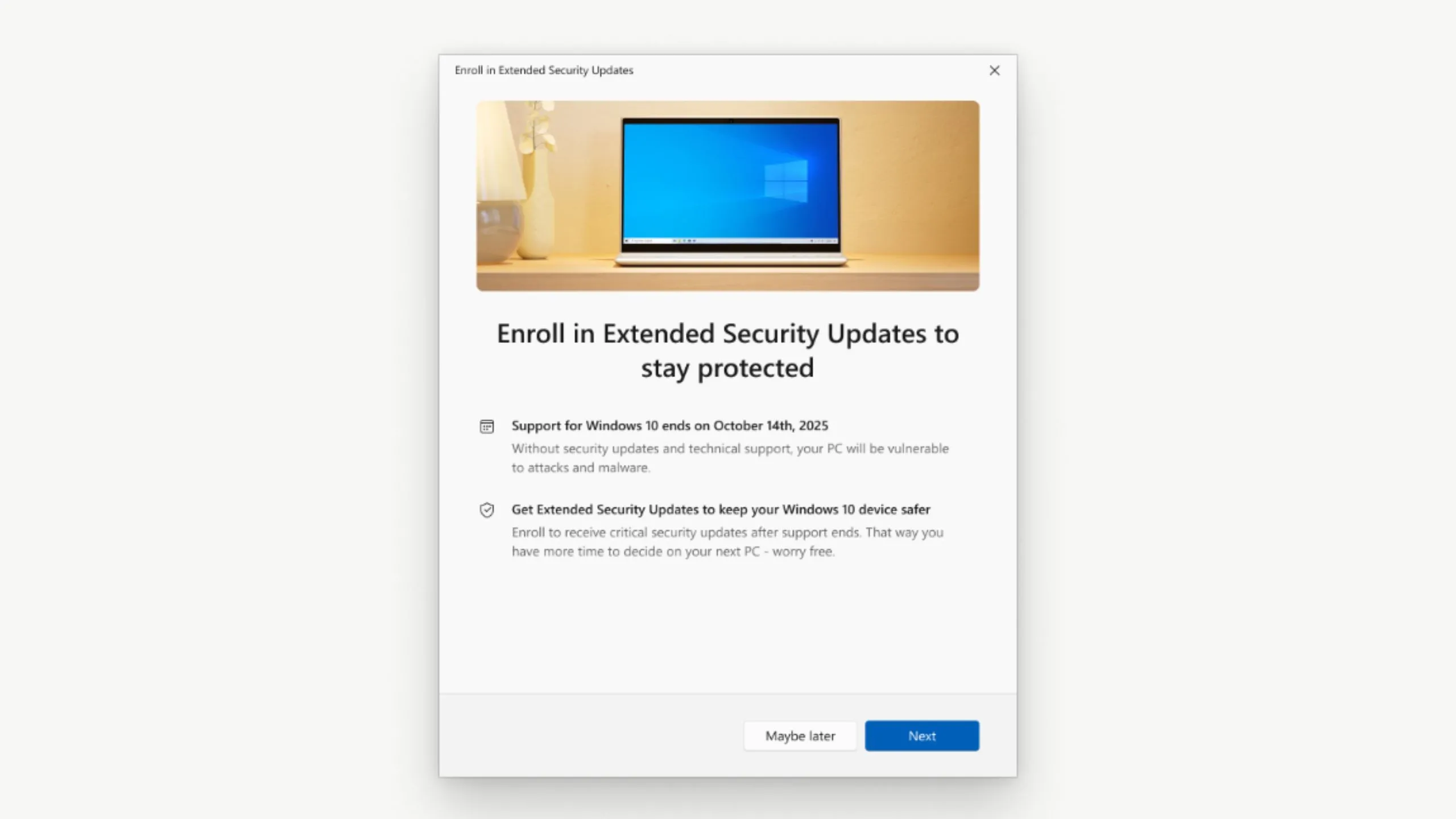 Thông báo chương trình Cập nhật Bảo mật Mở rộng (ESU) cho Windows 10