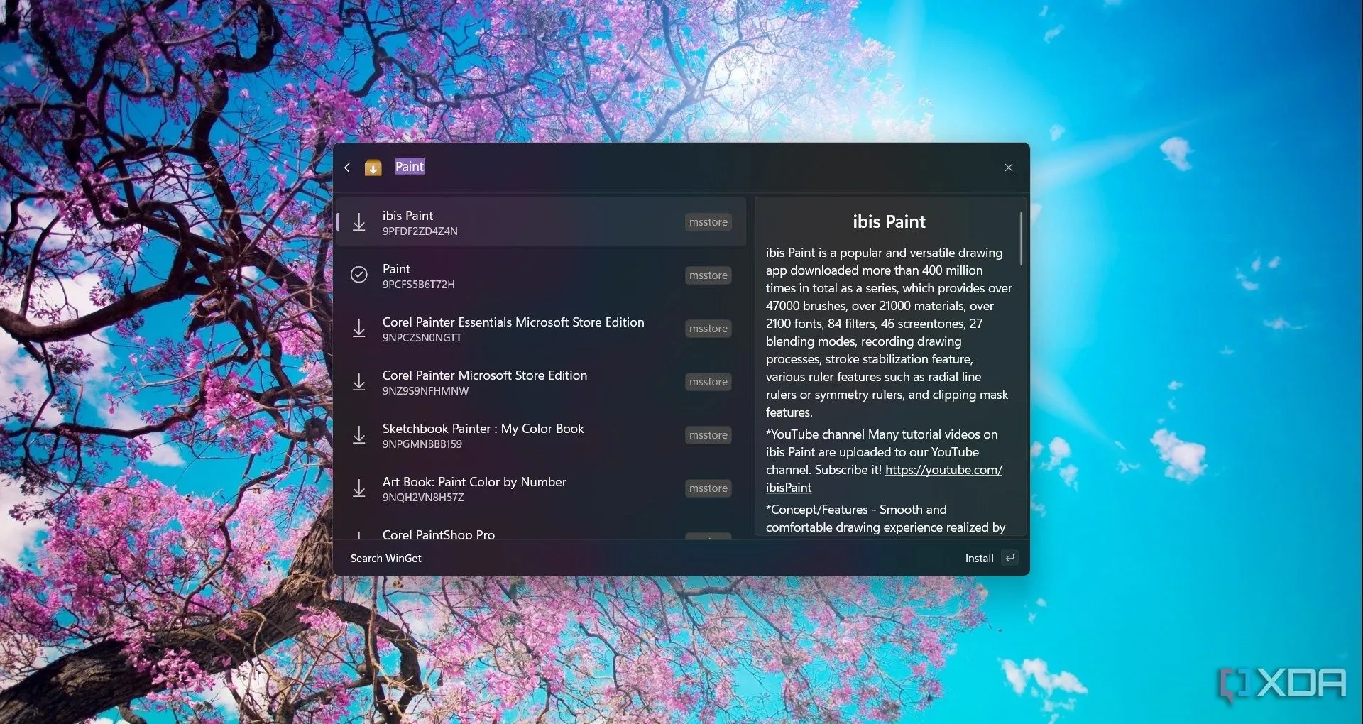 Tìm kiếm Paint trong WinGet Search từ Command Palette PowerToys trên Windows 11