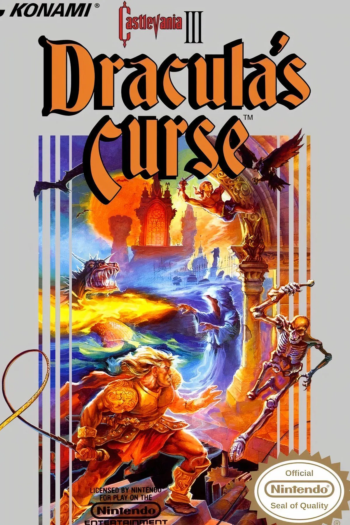 Tổng hợp các cảnh gameplay từ Castlevania III: Dracula's Curse, cho thấy các nhân vật và môi trường gothic đặc trưng của game NES này.