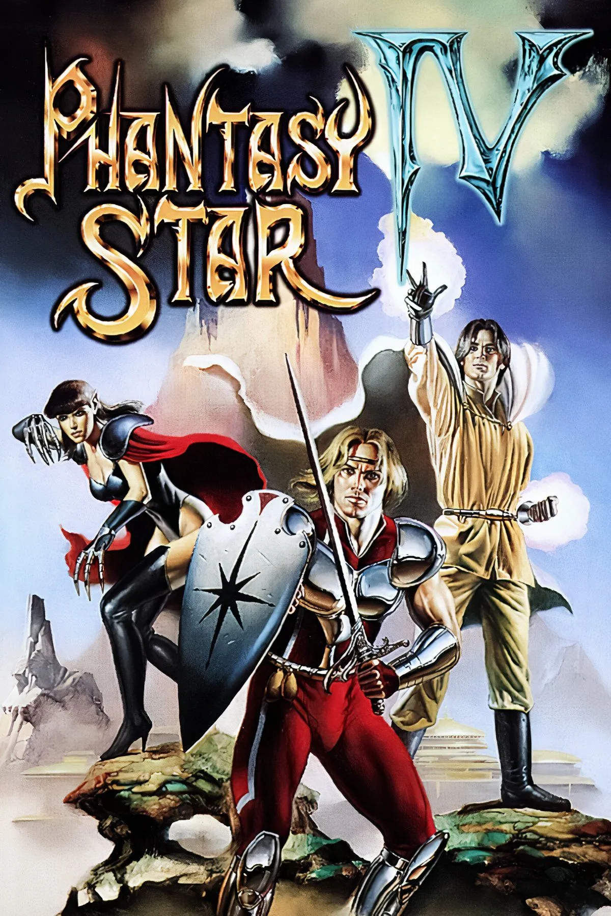 Tổng hợp các cảnh trong Phantasy Star IV: The End of the Millennium, bao gồm giao diện chiến đấu theo lượt và khám phá thế giới