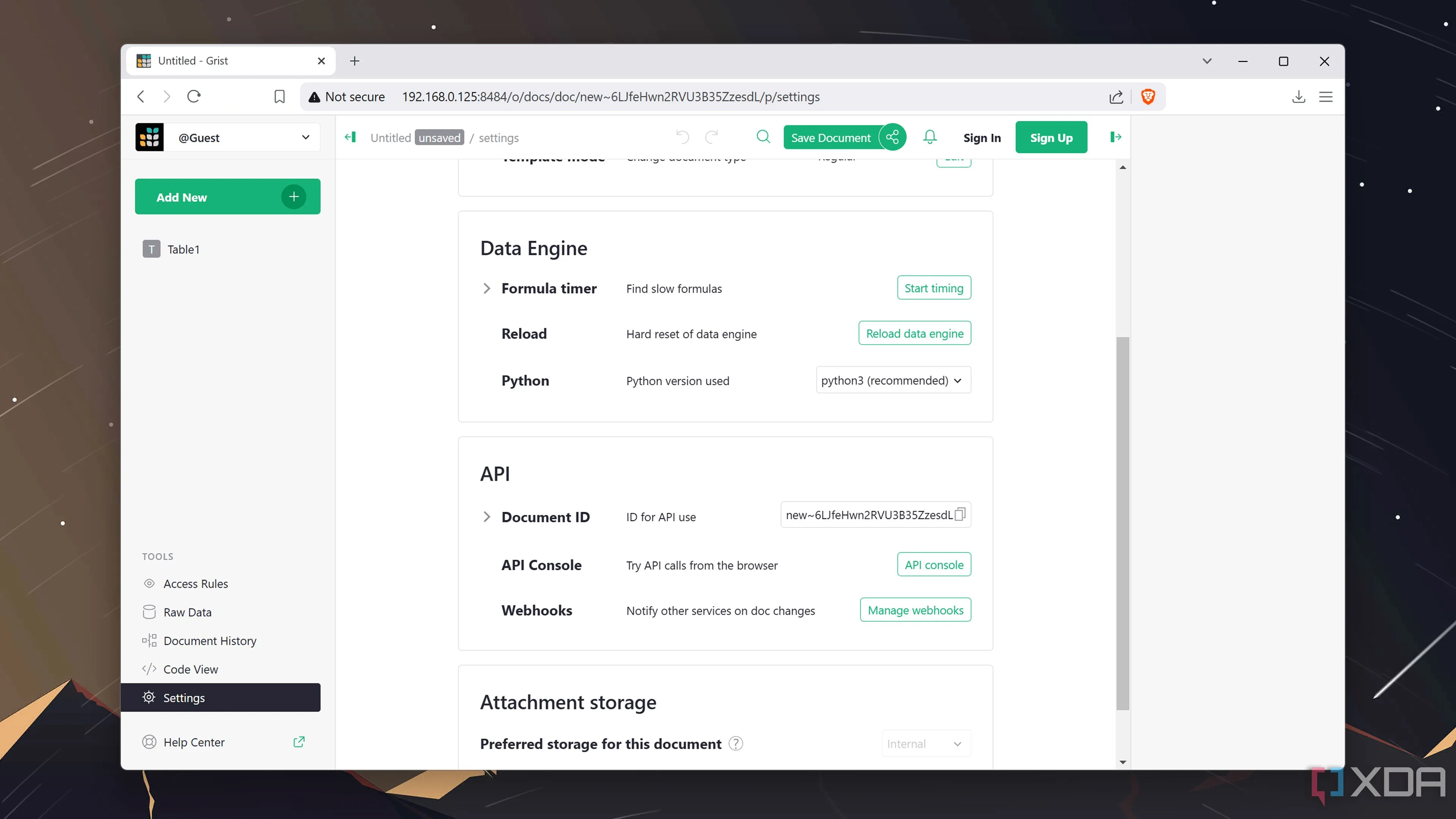 Tổng quan giao diện người dùng web của Grist