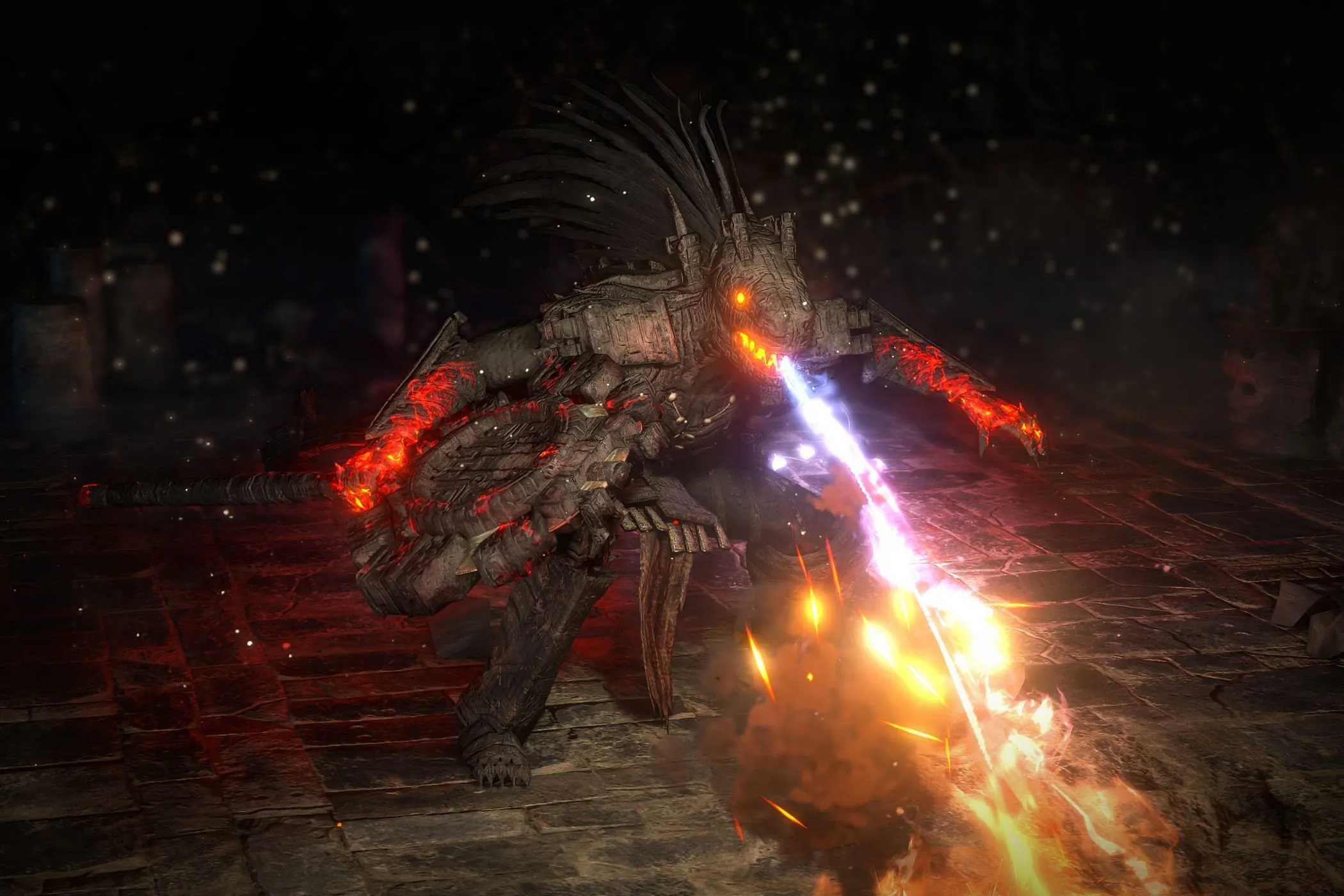 Trận chiến với boss Blackjaw phun lửa trong Path of Exile 2, minh họa trải nghiệm chiến đấu đầy thử thách.