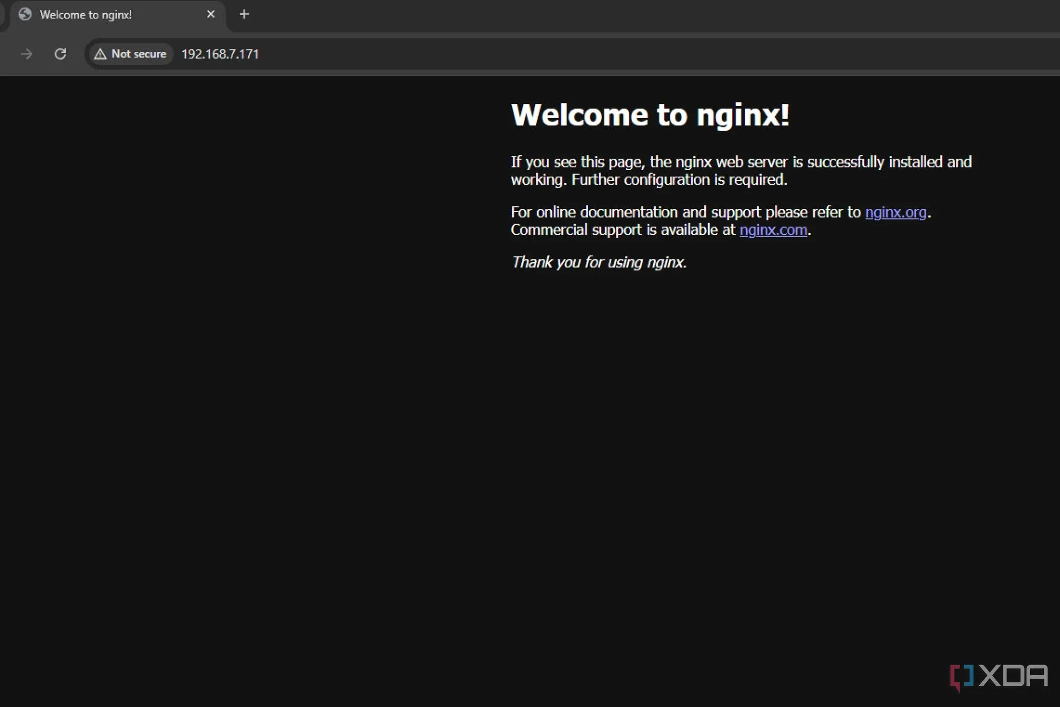 Trang &quot;Welcome to Nginx!&quot; hiển thị trên trình duyệt, xác nhận Nginx đã được cài đặt thành công