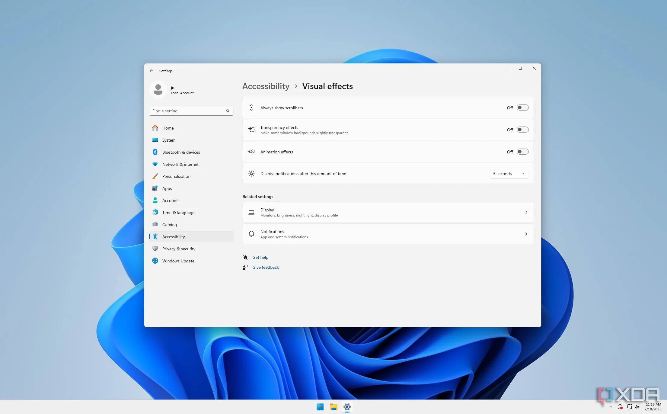 Tùy chỉnh hiệu ứng hình ảnh trong Cài đặt Windows 11 để tối ưu hiệu suất