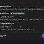 Tùy chọn chia sẻ tài liệu NotebookLM công khai với liên kết cho phép mọi người truy cập