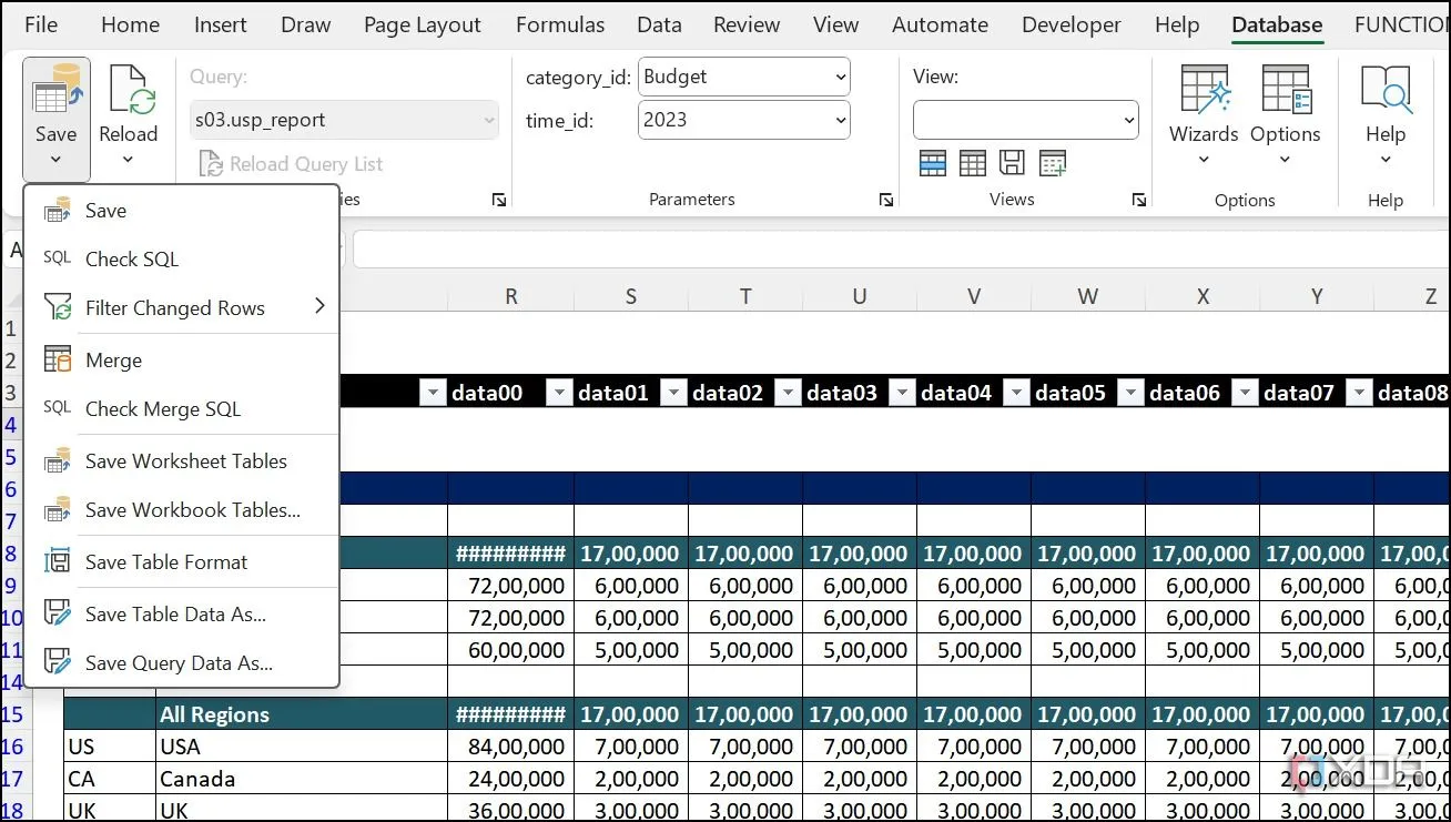 Tùy chọn lưu dữ liệu và chỉnh sửa database thông qua SaveToDB, đơn giản hóa việc cập nhật thông tin trực tiếp trong Excel.